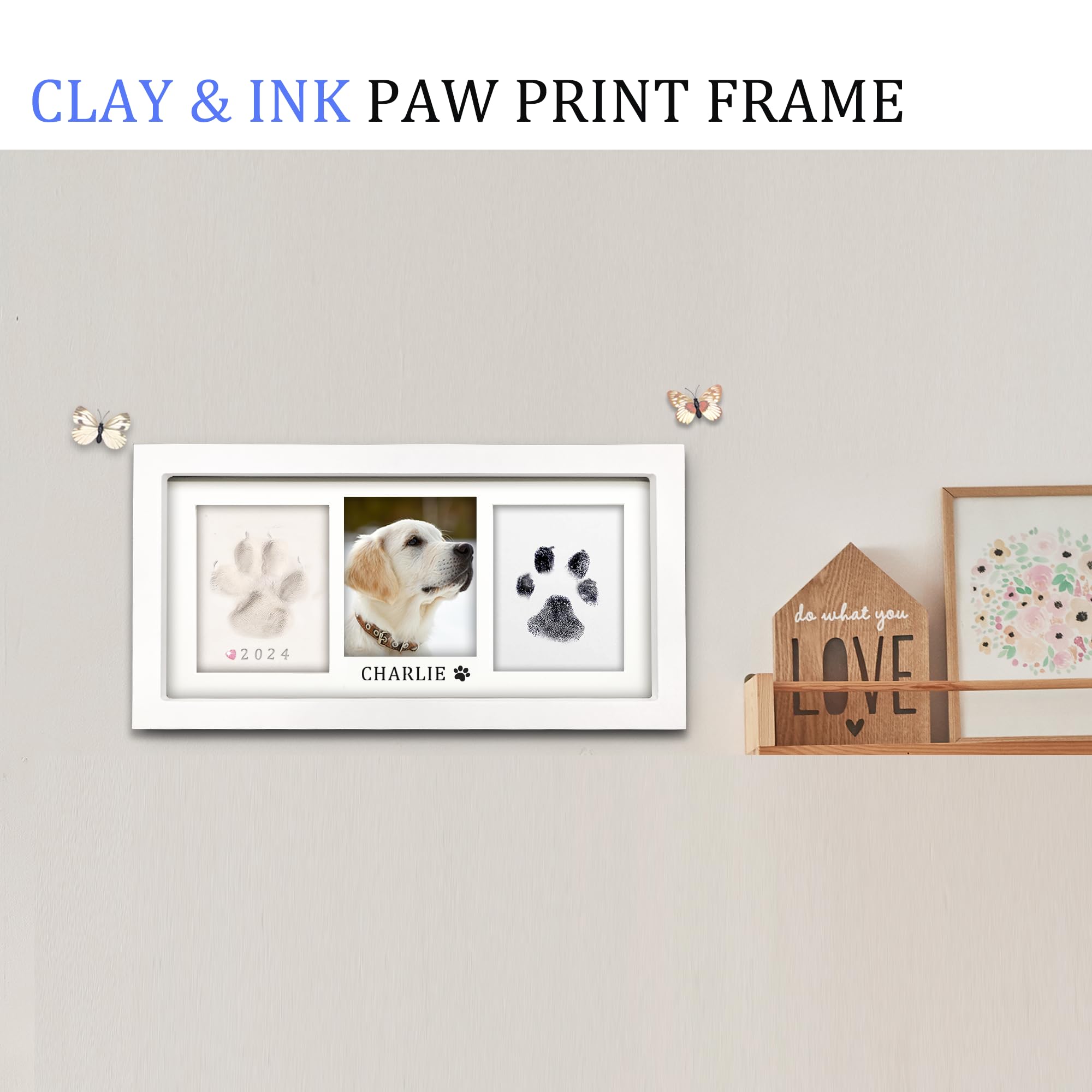 Mypawlets Paw Print Frame Kit,Dog/Cat Paw Print Kit,Soft Pawprint Clay&Clean Touch Ink Pad,Pet Paw Print Impression Kit With Cus