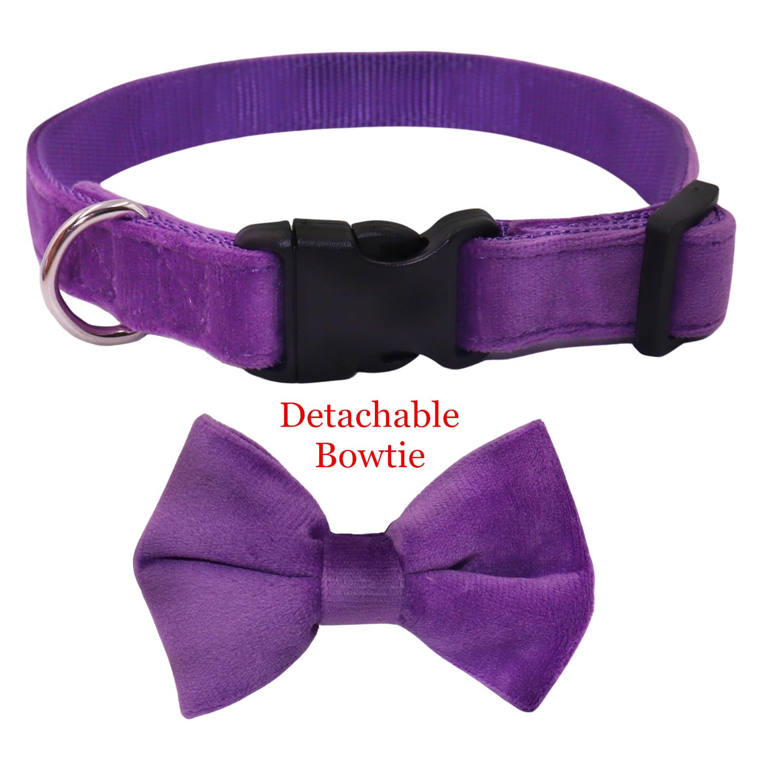 Wdpaws Dog Collar With Bowtie Soft Velvet Material With Quick Release Buckle For Large Dogs (Purple, L)
