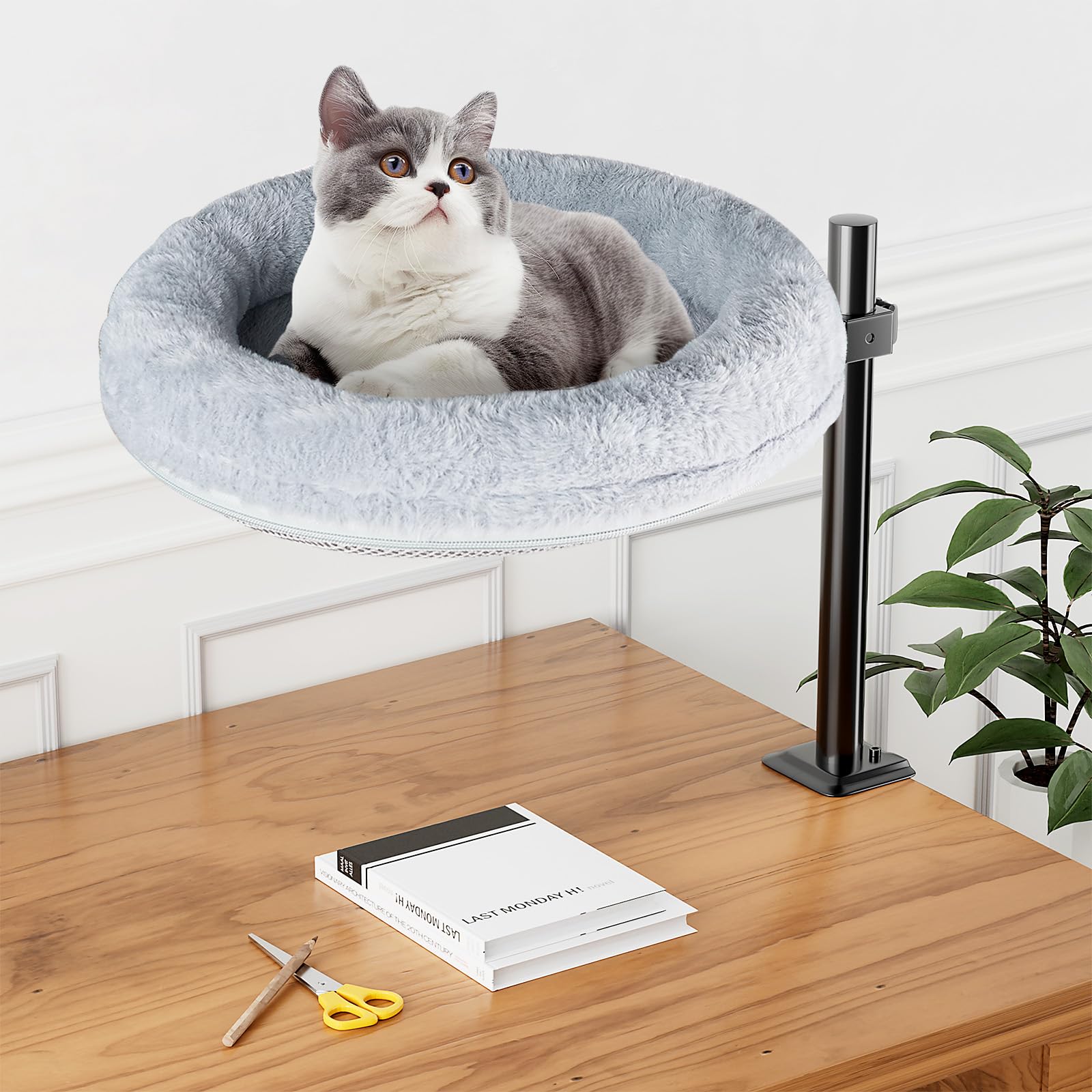 Cuipingoo Cat Bed For Desk - 360 Rotating & Adjustable, Supports Up To 40Lbs, Removable & Washable, Nest Bed Attachment Round Ca