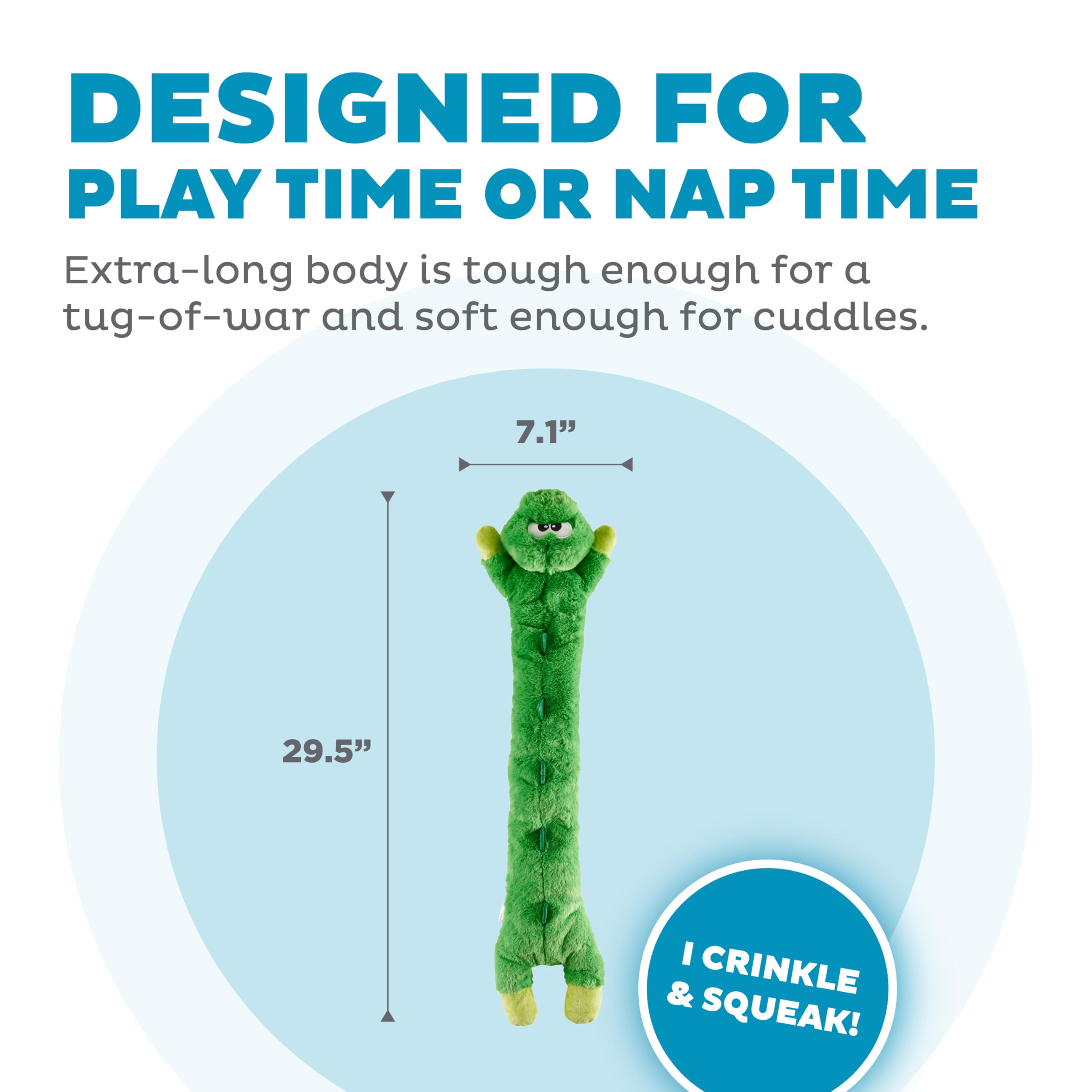 Outward Hound by Charming Pet Longidudes Gator Long Crinkly & Squeaky Dog Toy, Green