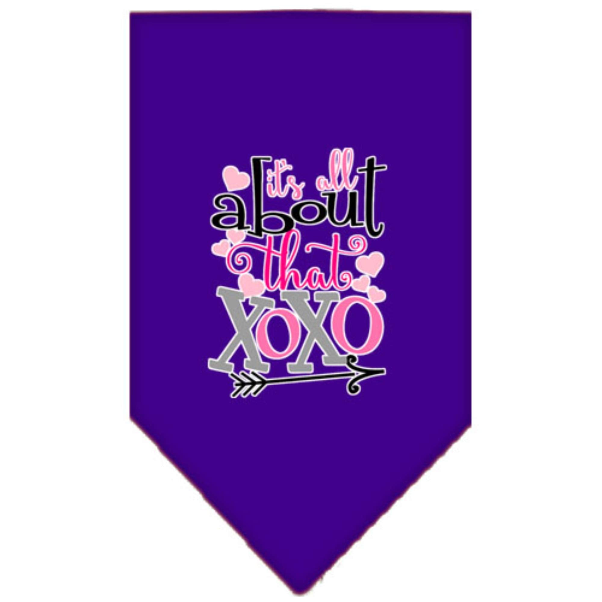 Pet and Dog Bandana Screen Printed, "It's All About That XOXO" Purple Small