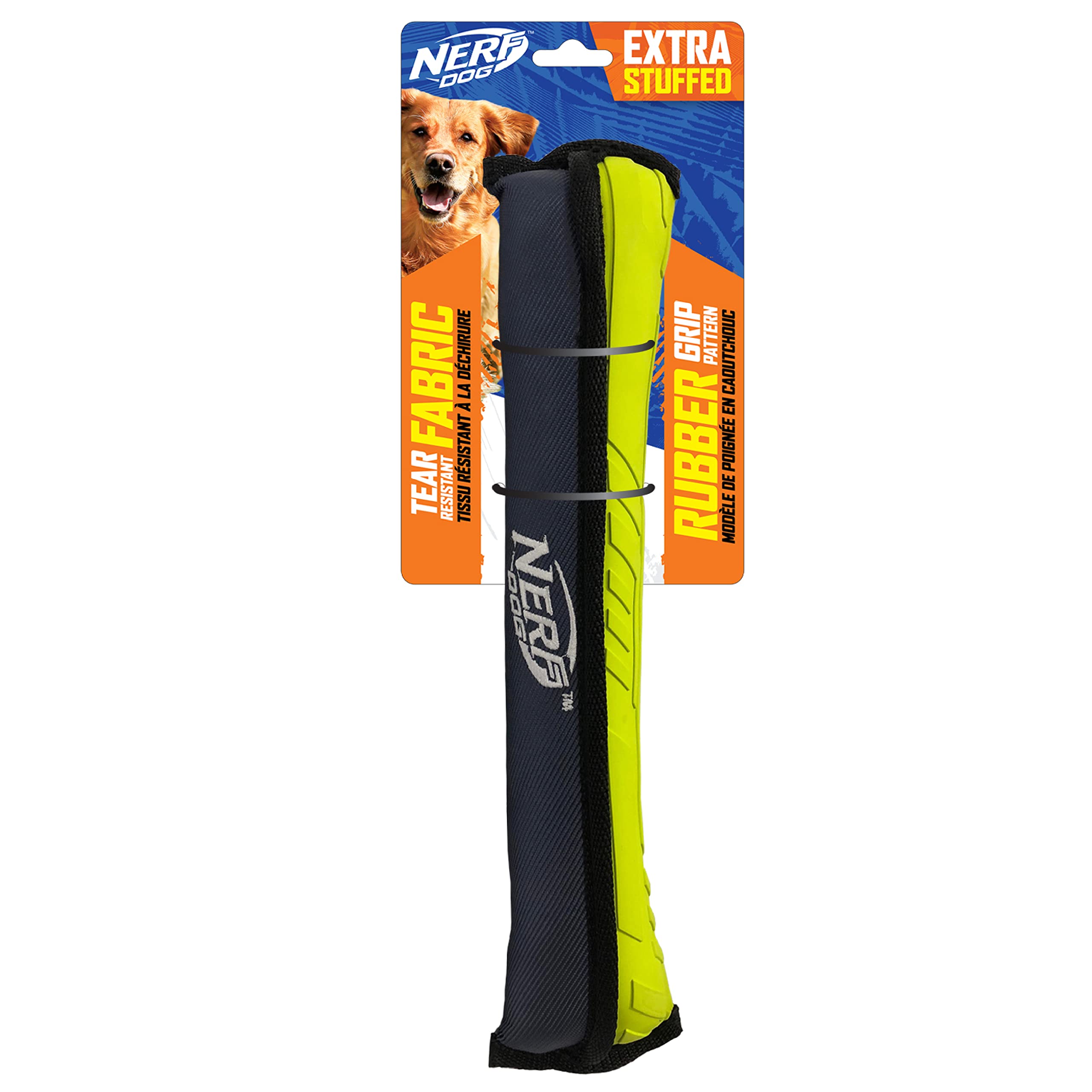 Nerf Dog Tuff Rubber Sleeve Tug Dog Toy, Lightweight, Durable And Water Resistant, 14 Inches, For Medium/Large Breeds, Single Unit, Green/Gray