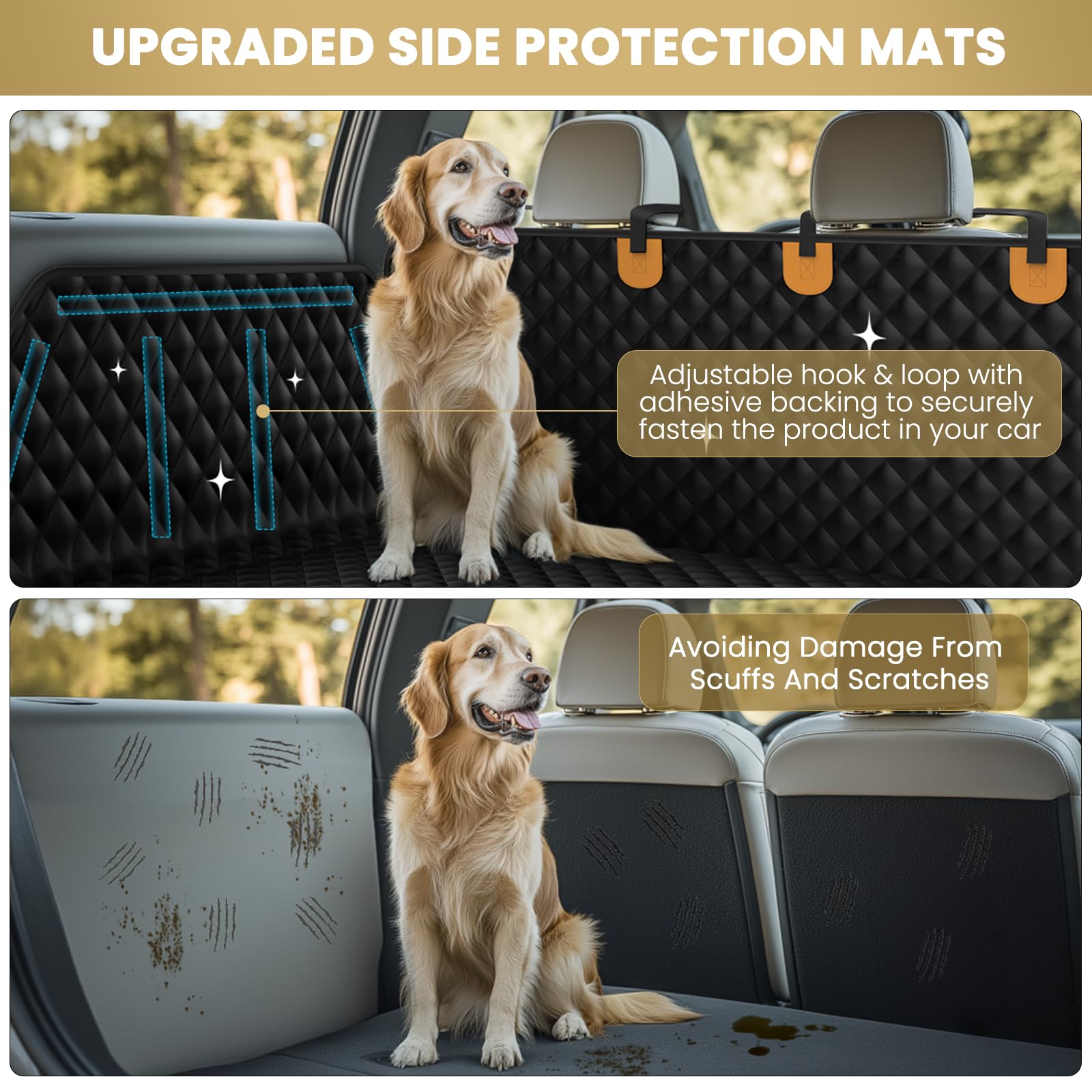 Waterproof SUV Cargo Liner for Dogs - Pu Leather Pet Car Seat Cover Protector with Bumper Flap, Non-Slip Backseat Mat for SUVs,
