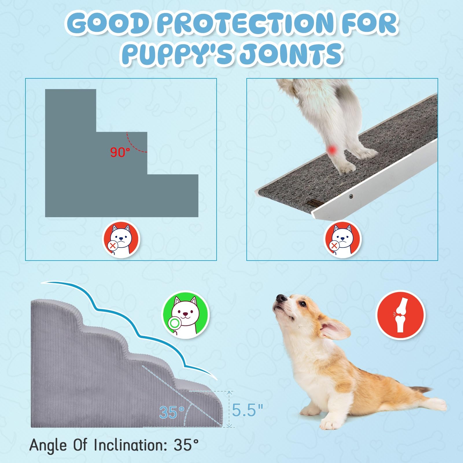 Yiruka Dog Stairs Steps for High Bed - 4 Steps Pet Steps for Small Dogs and Cats Non-Slip Removable Washable Cover Ramp for Indo