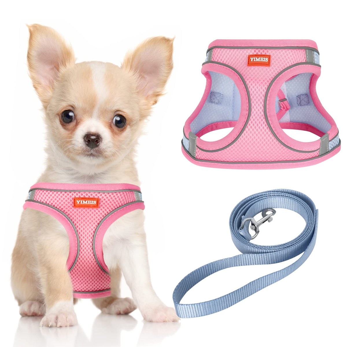 Yimeis Dog Harness And Leash Set, No Pull Soft Mesh Pet Harness, Reflective Adjustable Puppy Vest For Small Medium Large Dogs, Cats (Pinkblue, Small (Pack Of 1)