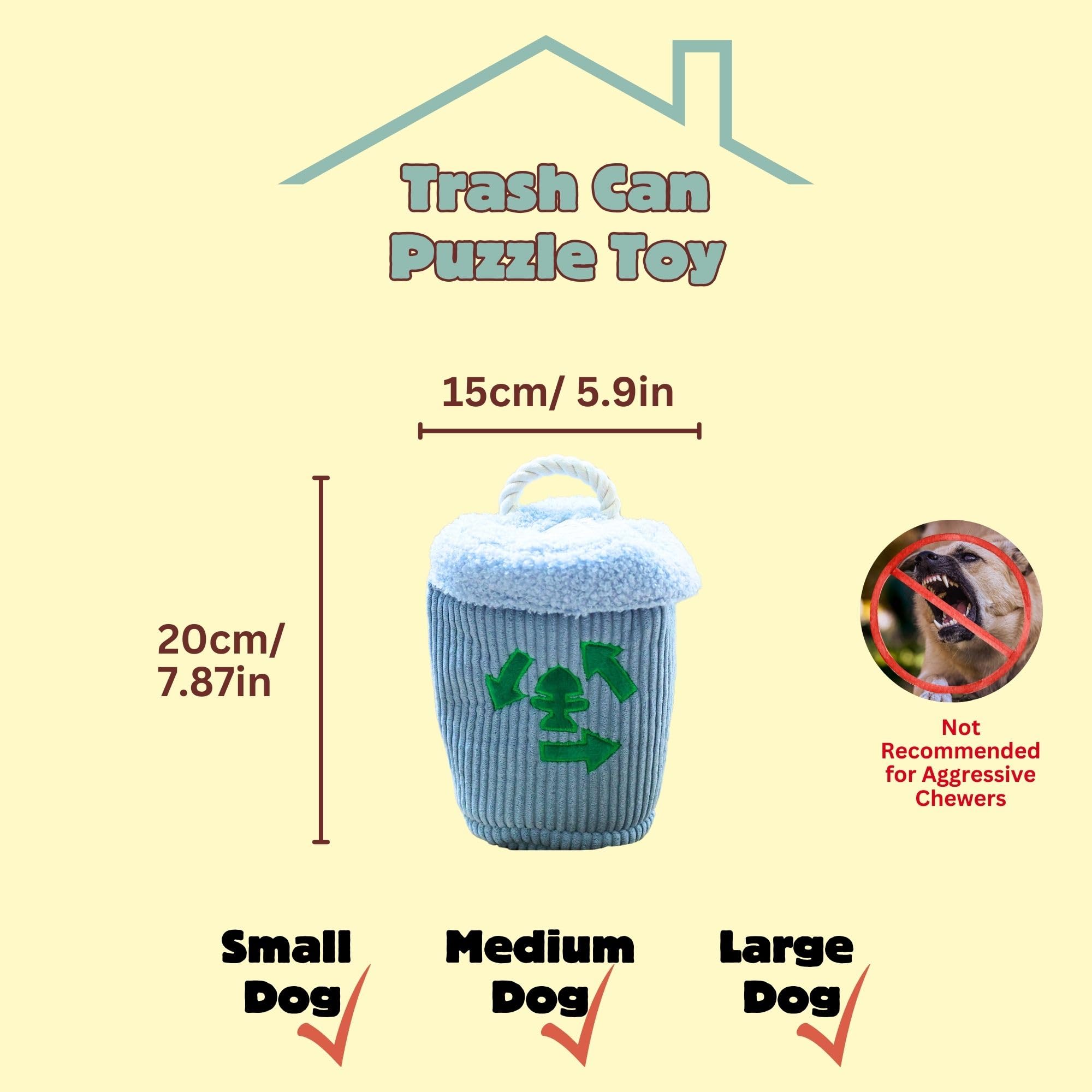 Pawfoo Lab Dog Puzzle Toy - Interactive Snuffle Trash Can, 4-in-1 Chew Toy, Durable Cotton, Squeaky & Crinkle Sounds, for Small to Large Dogs
