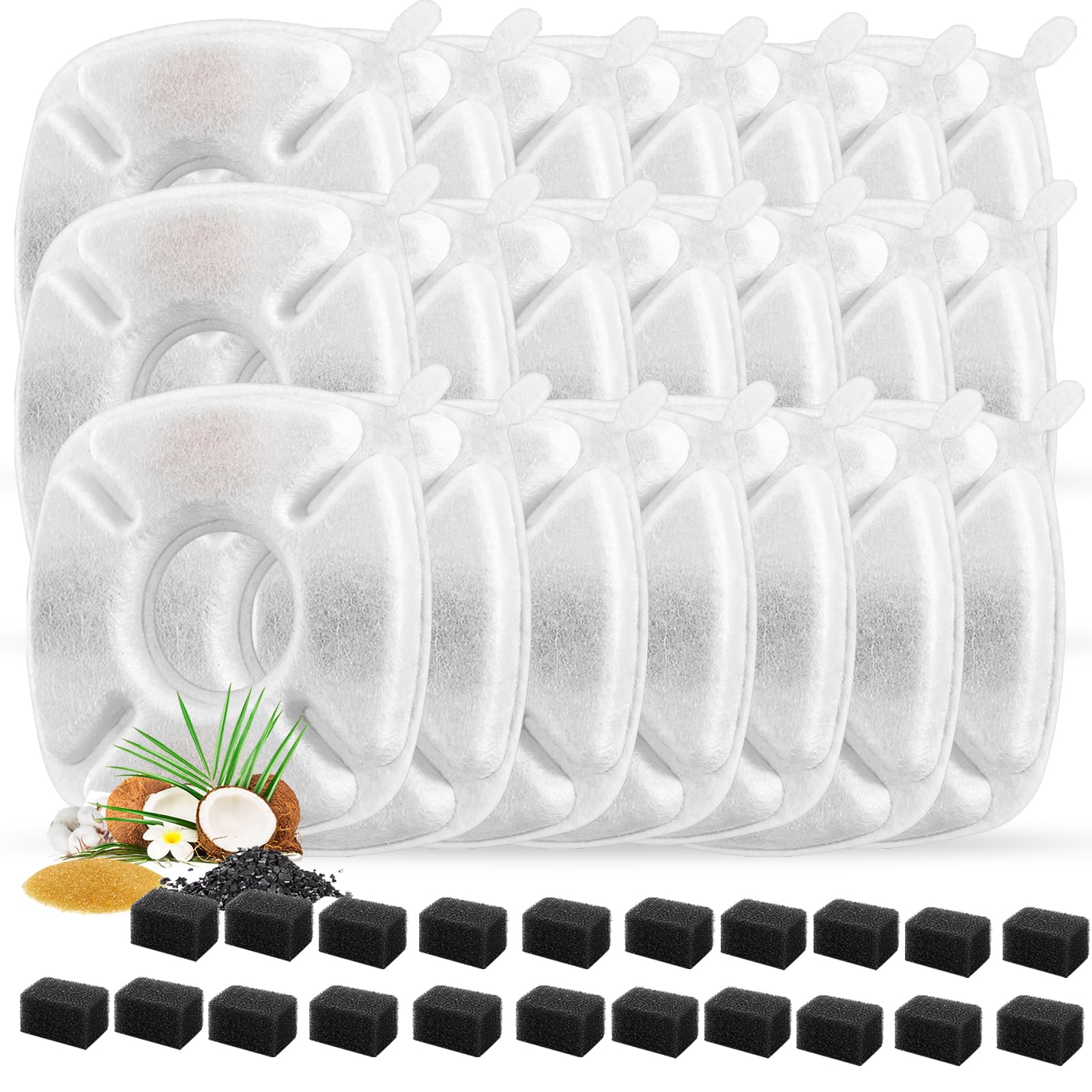 42 Pcs Cat Water Fountain Replacement Filters-21 Pack Water Fountain Filters 21 Pack Pre-Filter Sponges, Pet Fountain Replacemen