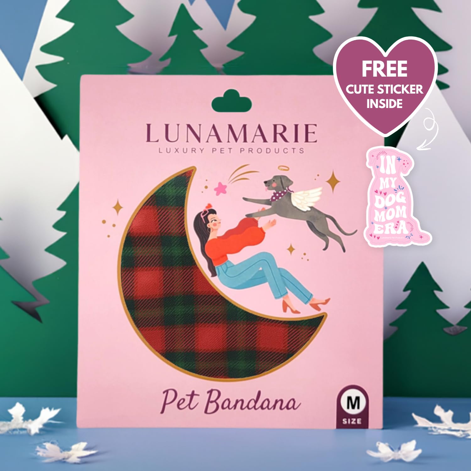 LunaMarie - Luxury Pet Birthday Bandanas -Premium & Silky Poly Fabric | 100% Handmade | Custom Shape Dual Layered (Jingle Plaid,