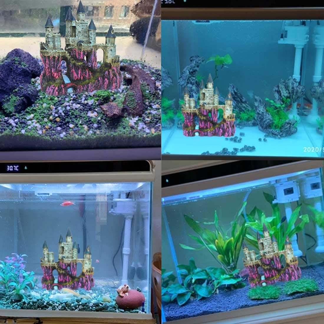 Pinvnby Aquarium Resin Castle Decoration Fish Tank Driftwood Castle Cave Hideouts House Plants Supplies Accessories(Purple)