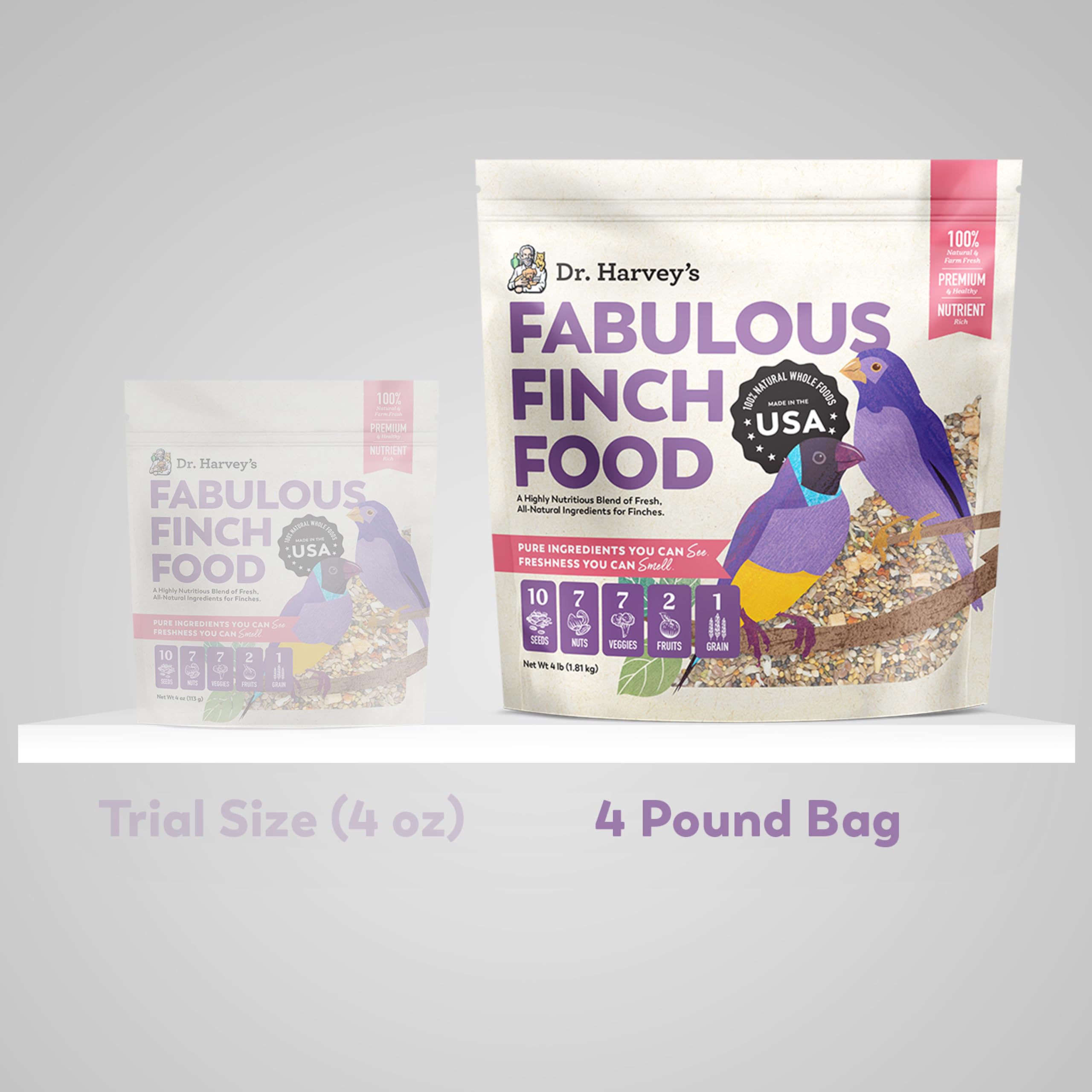 Dr. Harveys Fabulous Finch Food for Outside Feeder and Indoor Birds- Premium Bird Feed with Seeds, Nuts, Fruits, Vegetables for