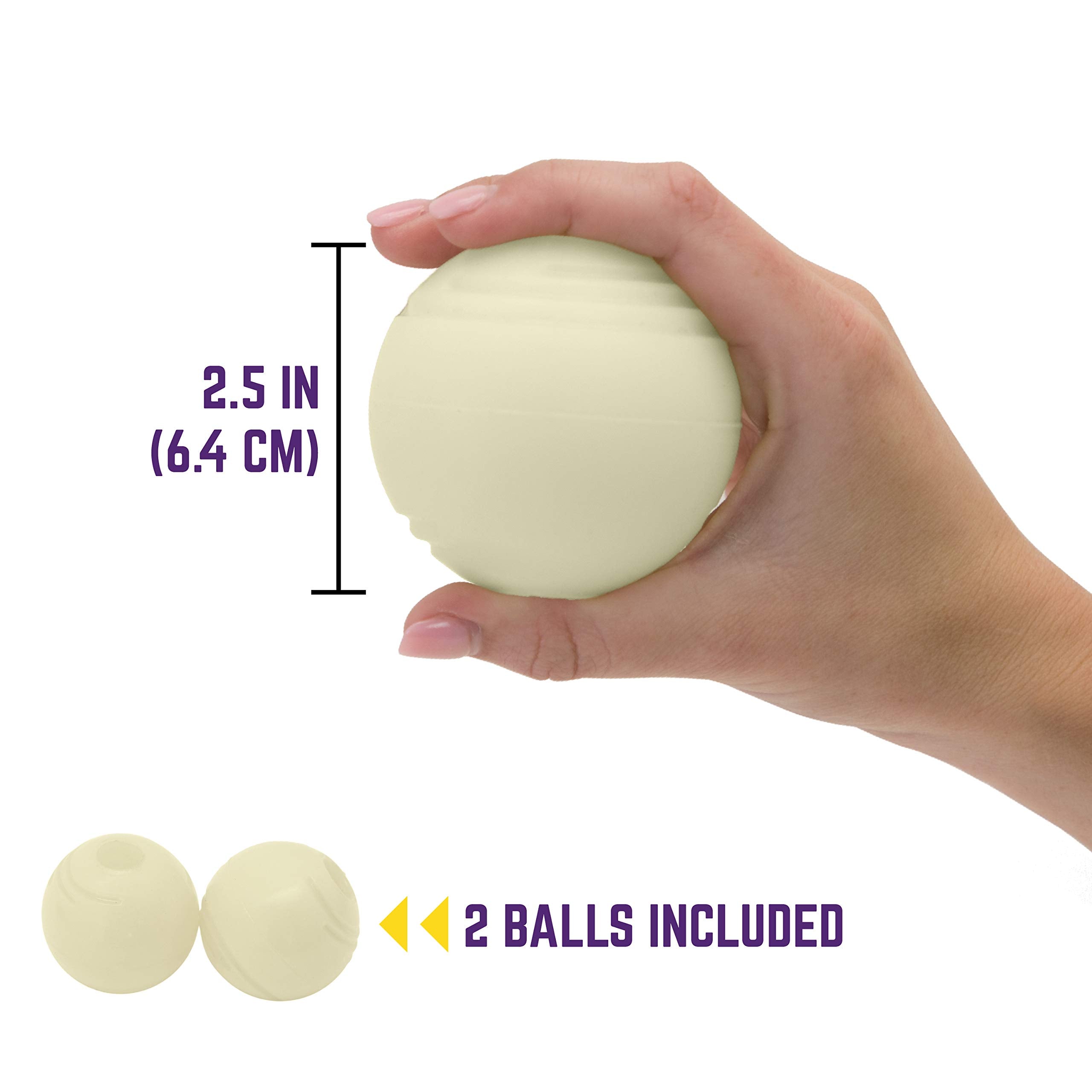 Chew King Glowing Fetch Balls for Medium Dogs, 2.5" Rubber, White, Pack of 2, Model CM-0261-CS01