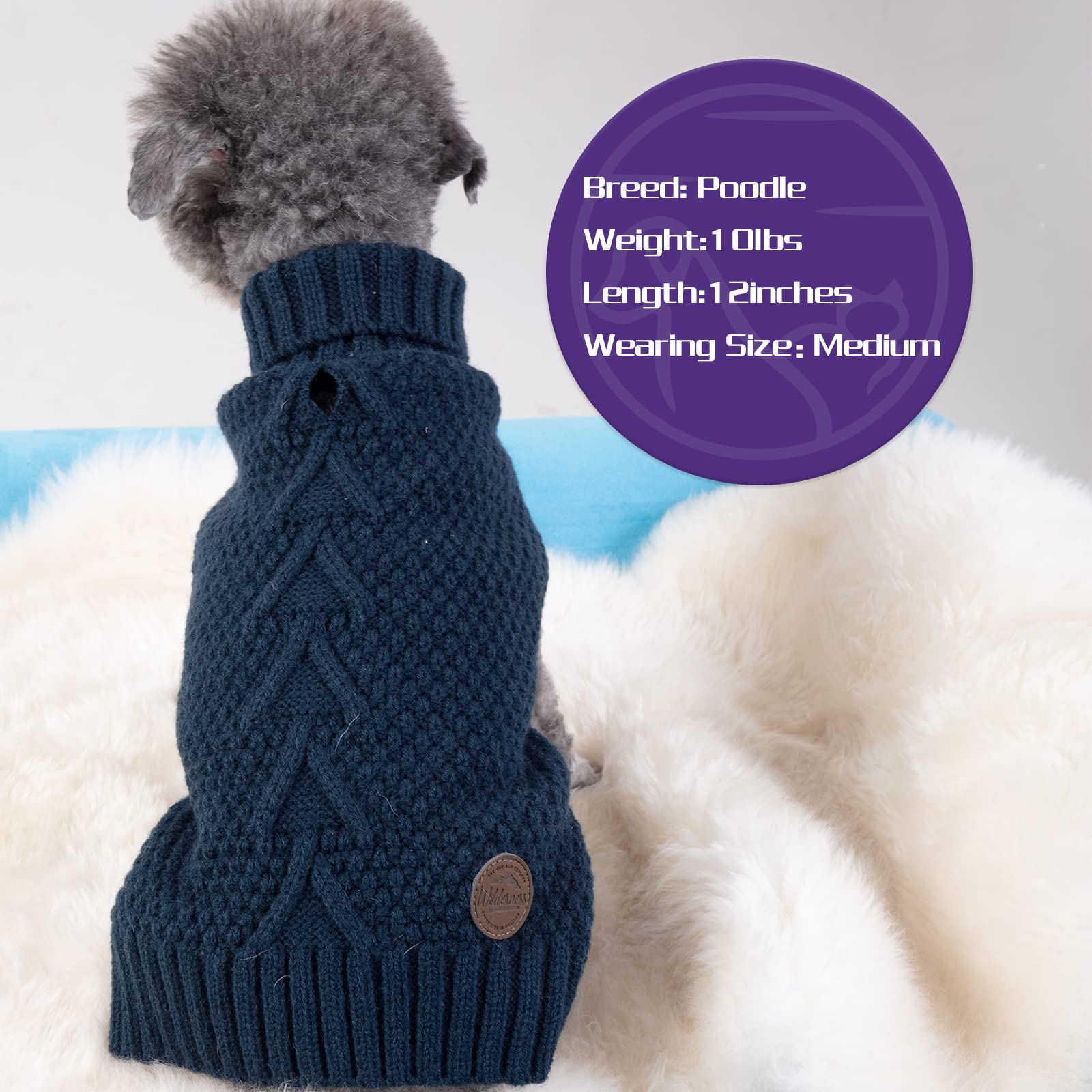 cyeollo Dog Sweater Turtleneck Knitted Sweaters with Leash Hole Winter Dog Clothes for Small Dogs