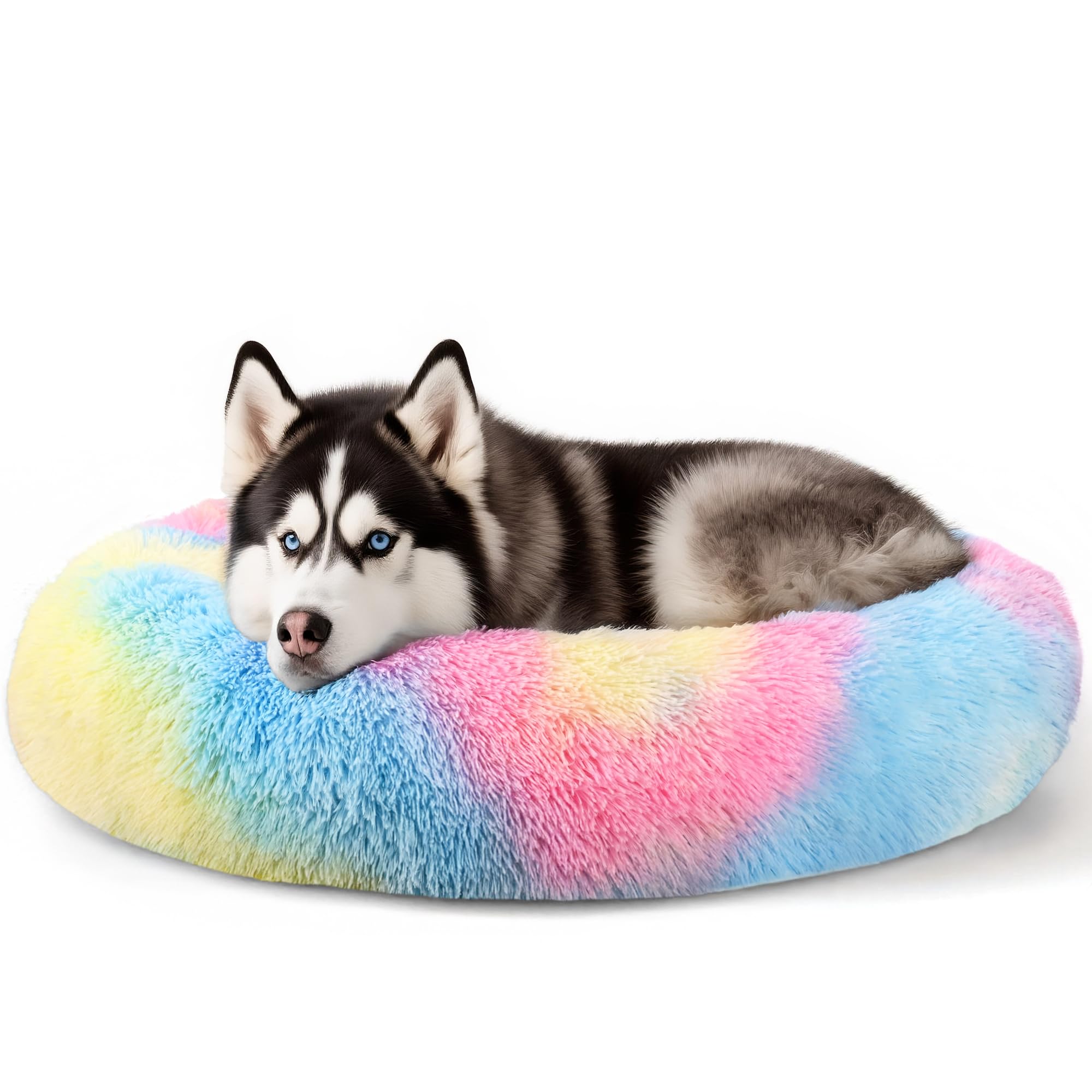 Extra Large Dog Beds, 36 Inch Human Dog Anxiety Relief Comfort Bed, Indestructible & Chew Proof Pet Beds (Rainbow)