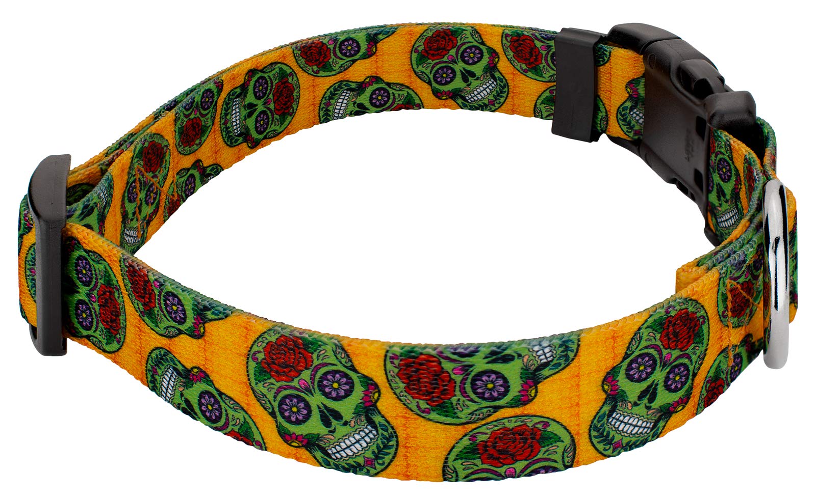 Country Brook Petz - Deluxe Sugar Skulls Dog Collar - Made In The U.S.A. - Halloween Collection Featuring Spooky Designs (1 Inch, Large)