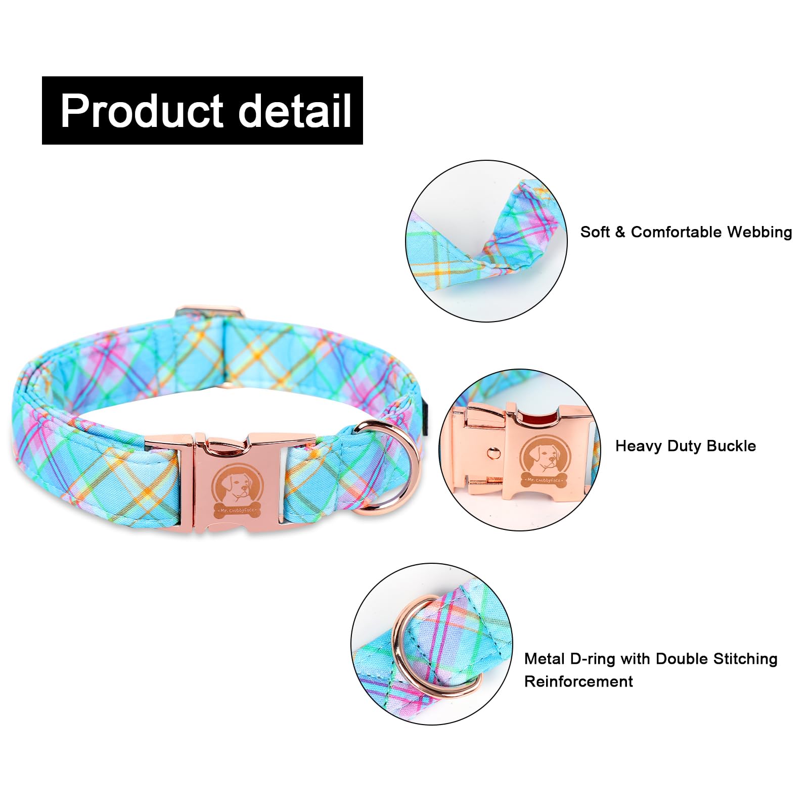Mr. Chubbyface Easter Dog Collar, Cotton Spring Summer Dog Collars With Metal Buckle, Durable Female Male Pet Collars For Small