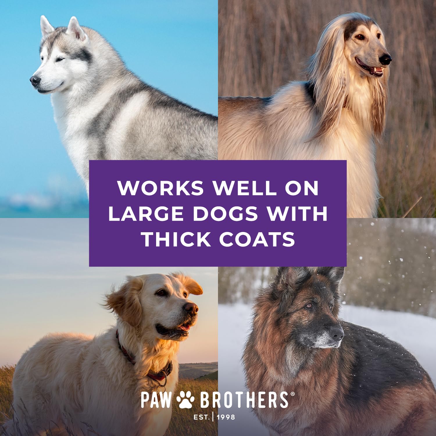 Paw Brothers Extra Long Pin Flat Slicker Brush For Dogs, Professional Grade, Removes Loose Fur And Tangles, Tuffer Than Tangles, Removes Undercoat, Dog Grooming Brush, Ergonomic Handle, Large