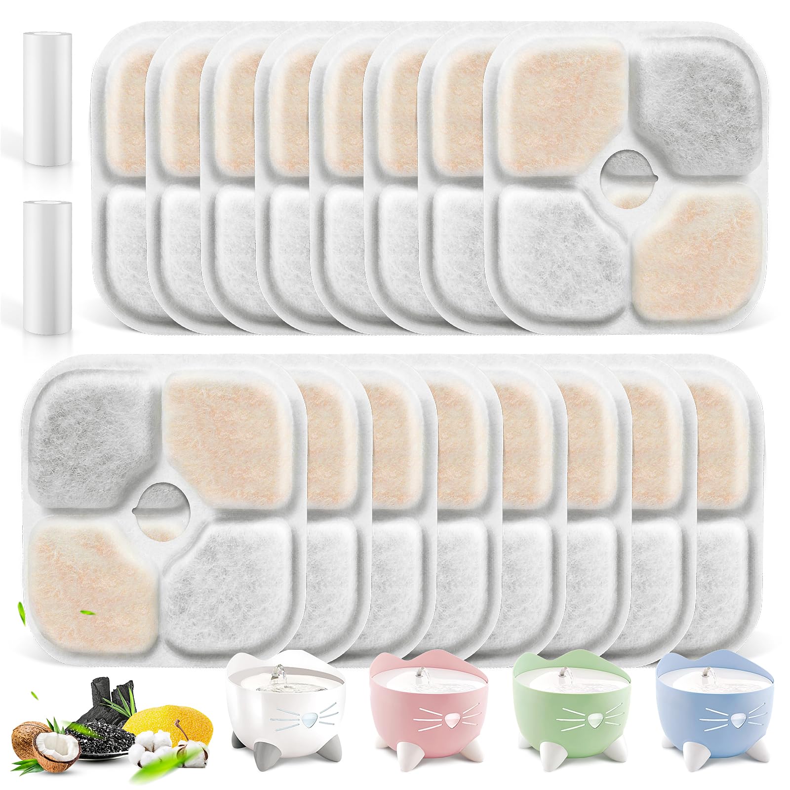 16 Pack Pet Fountain Filters For Catit Pixi Cat Drinking Fountain, Replacement Triple Action Water Filter With Ion-Exchange Resi