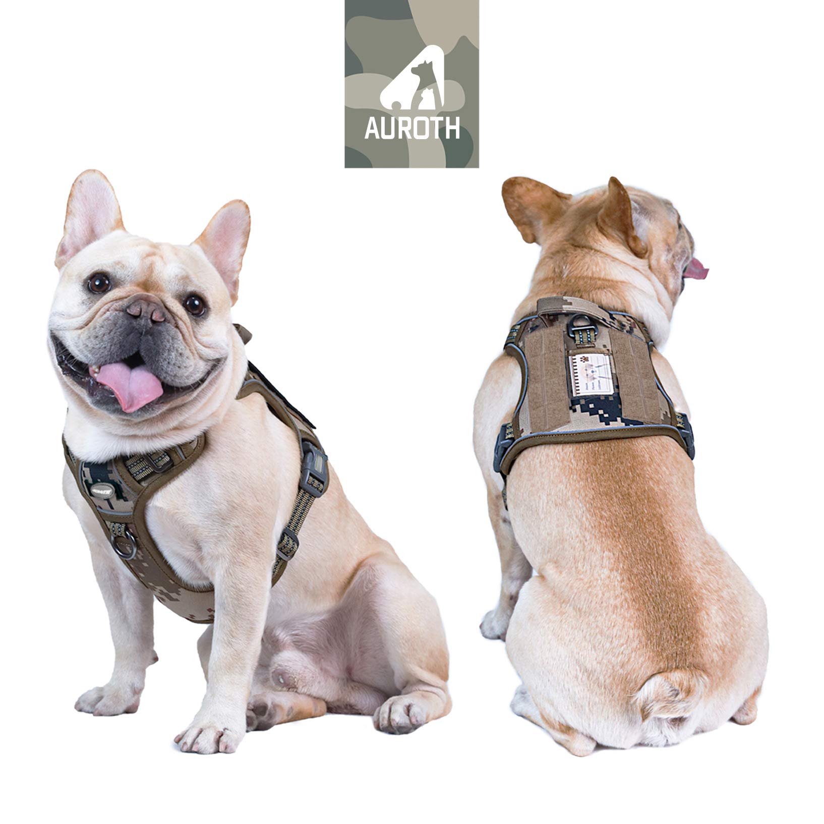 Auroth Tactical Dog Harness For Small Medium Dogs No Pull Adjustable Pet Harness Reflective K9 Working Training Easy Control Pet Vest Military Service Dog Harnesses Desert Camo S