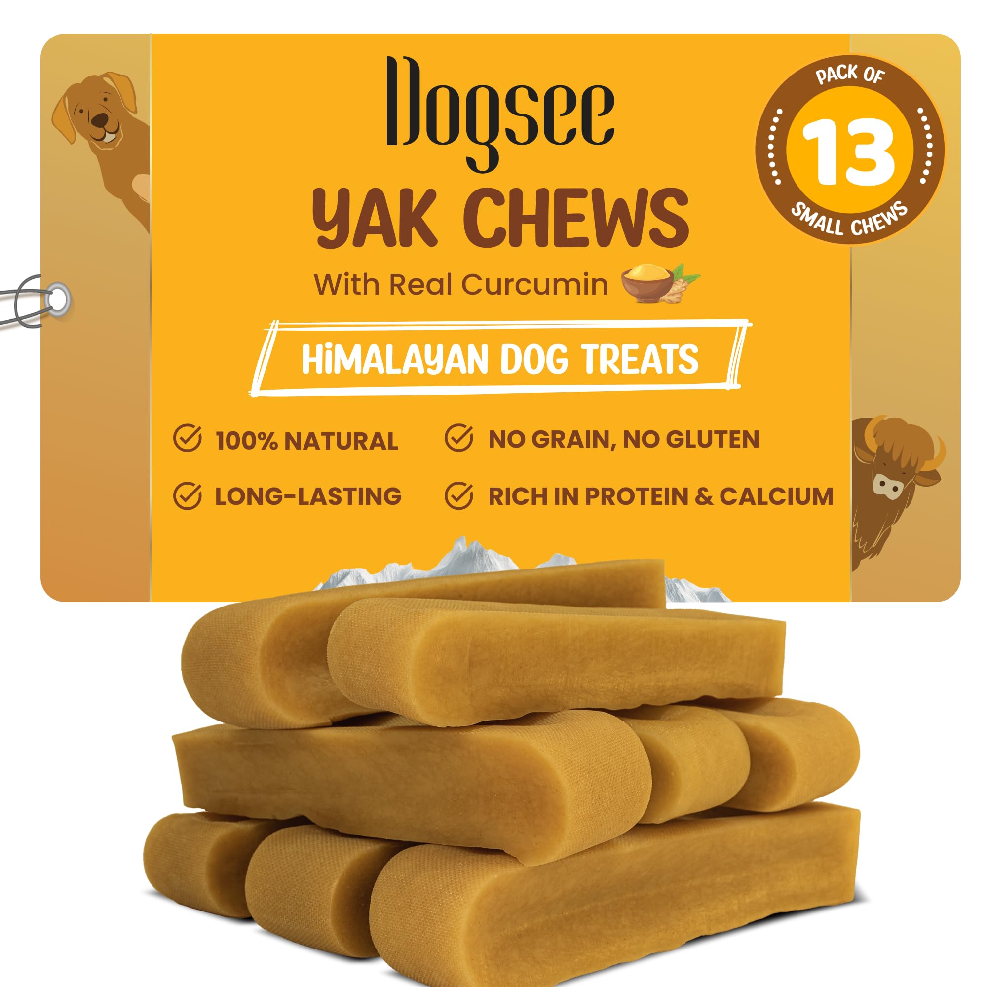 Dogsee Himalayan Yak Cheese Dog Chews with Turmeric/Curcumin (Medium - 6Chew) | Long Lasting | Anti-inflammatory | Fights Plaque