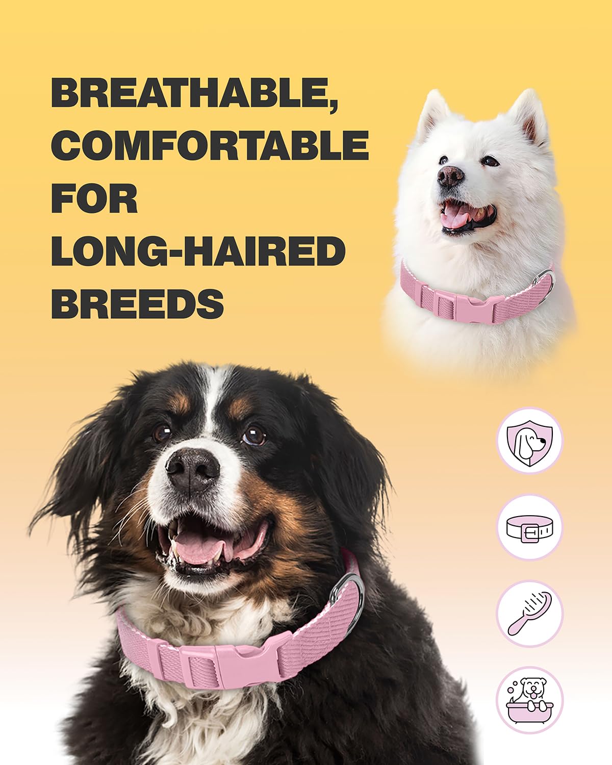 Dynmeow Soft And Breathable Cotton Dog Collar, Durable Adjustable Heavy-Duty Female Girl Pet Collar With Quick-Release Buckle, L