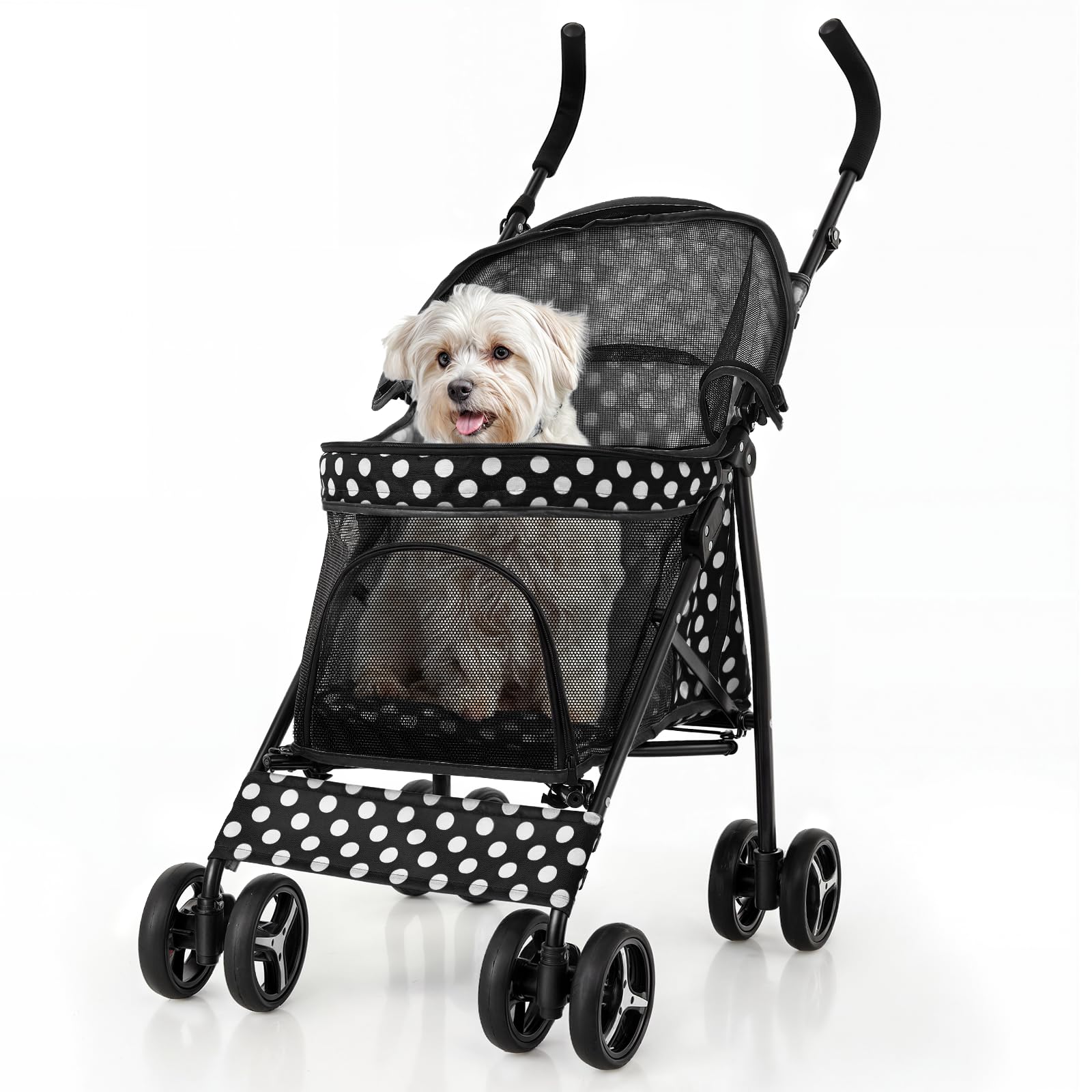 Polias Dog Stroller, 4 Wheels Pet Stroller For Cats And Dogs With Storage Bag & Visible Mesh, Easy-Fold Umbrella Shaped Cat Stro