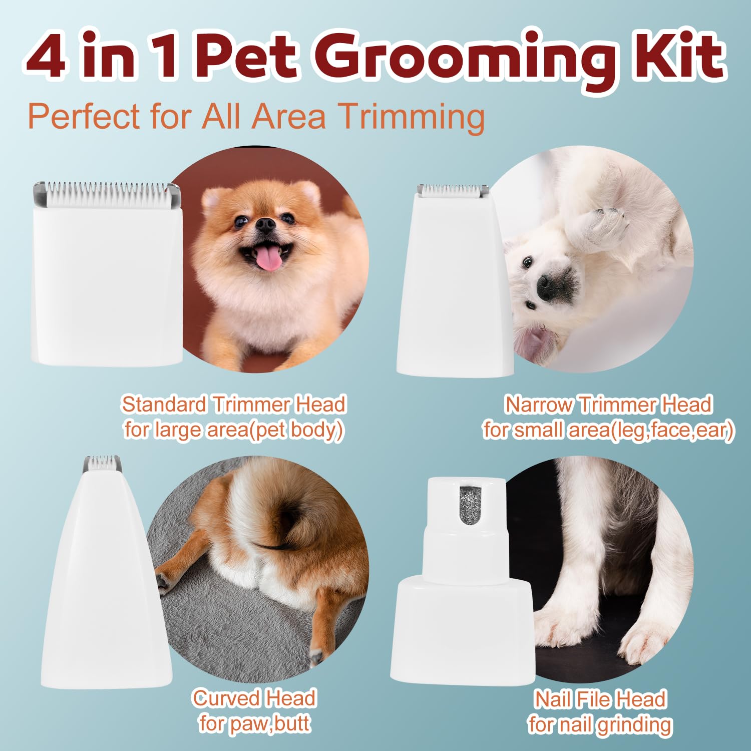 Dog Grooming Clippers, Upgrade Waterproof Cordless Low Noise 4-In-1 Cat Trimmer For Grooming, Rechargeable Usb Dog Paw Trimmer -