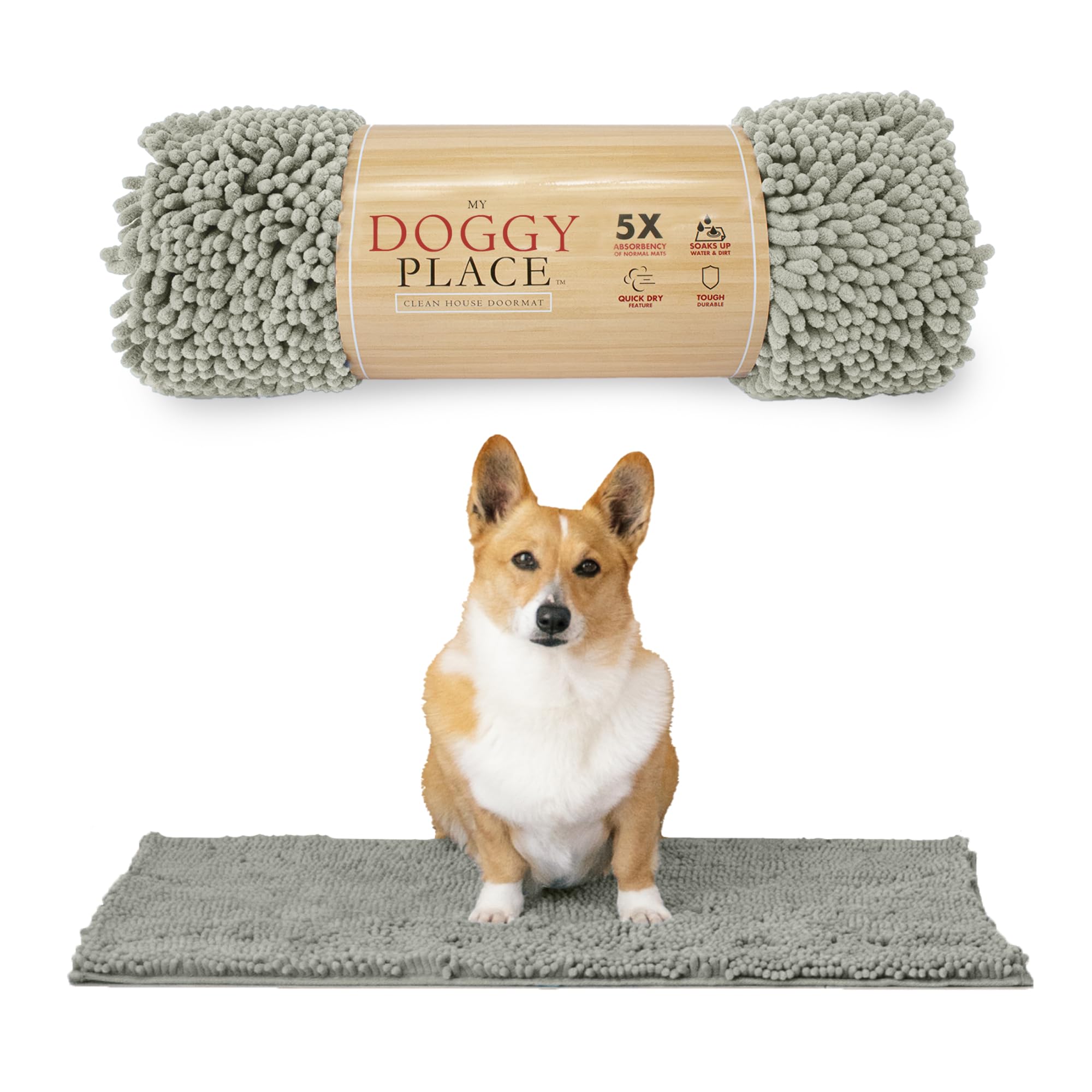 My Doggy Place Microfiber Dog Mat for Muddy Paws, 31 x 20 Light Gray - Absorbent and Quick-Drying Dog Paw Cleaning Mat, Washer a