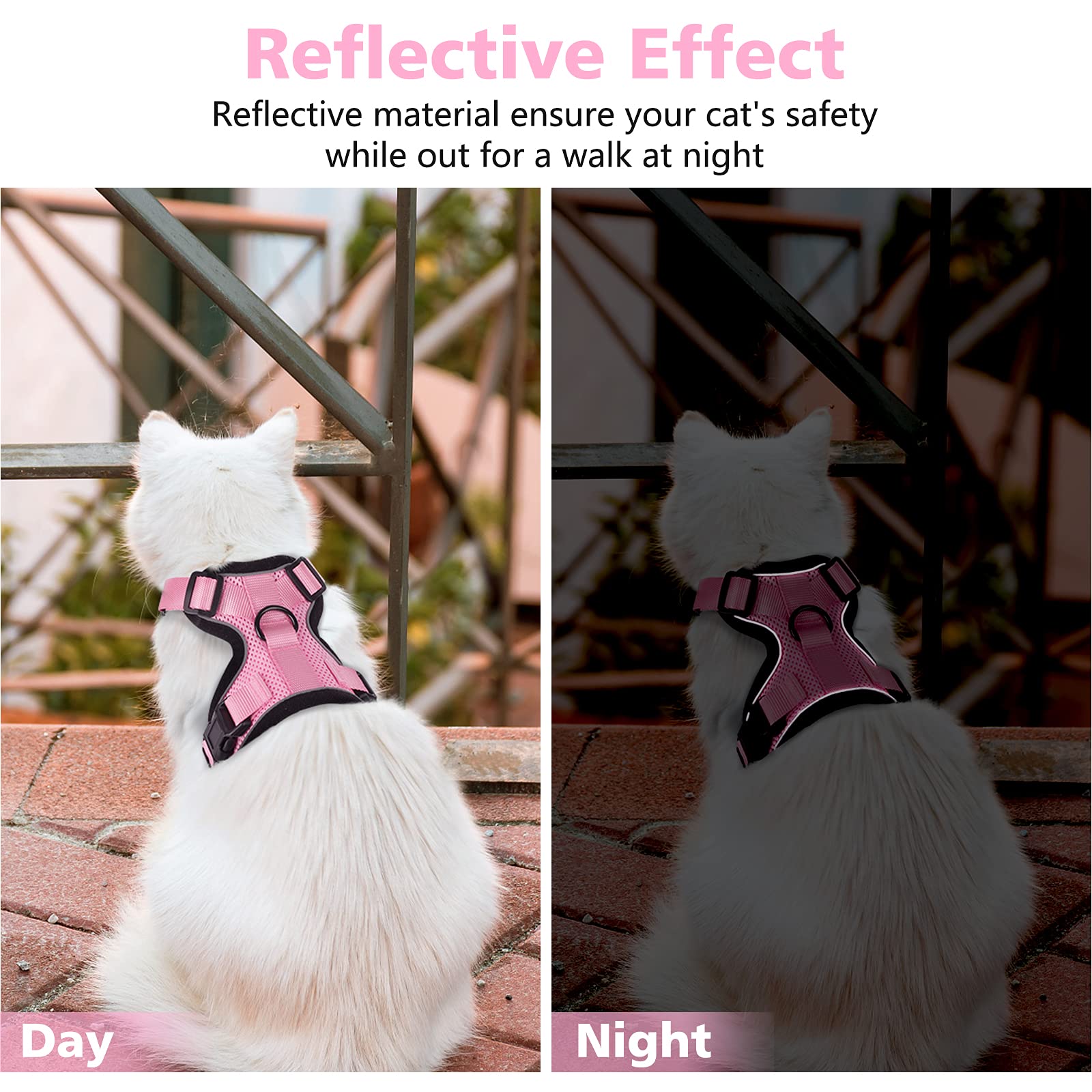 Dooradar Cat Harness and Leash Set, Adjustable Pink XS Vest, Soft Mesh, Escape Proof, Reflective Strips, Model YXMJTZ02XSPK20CW