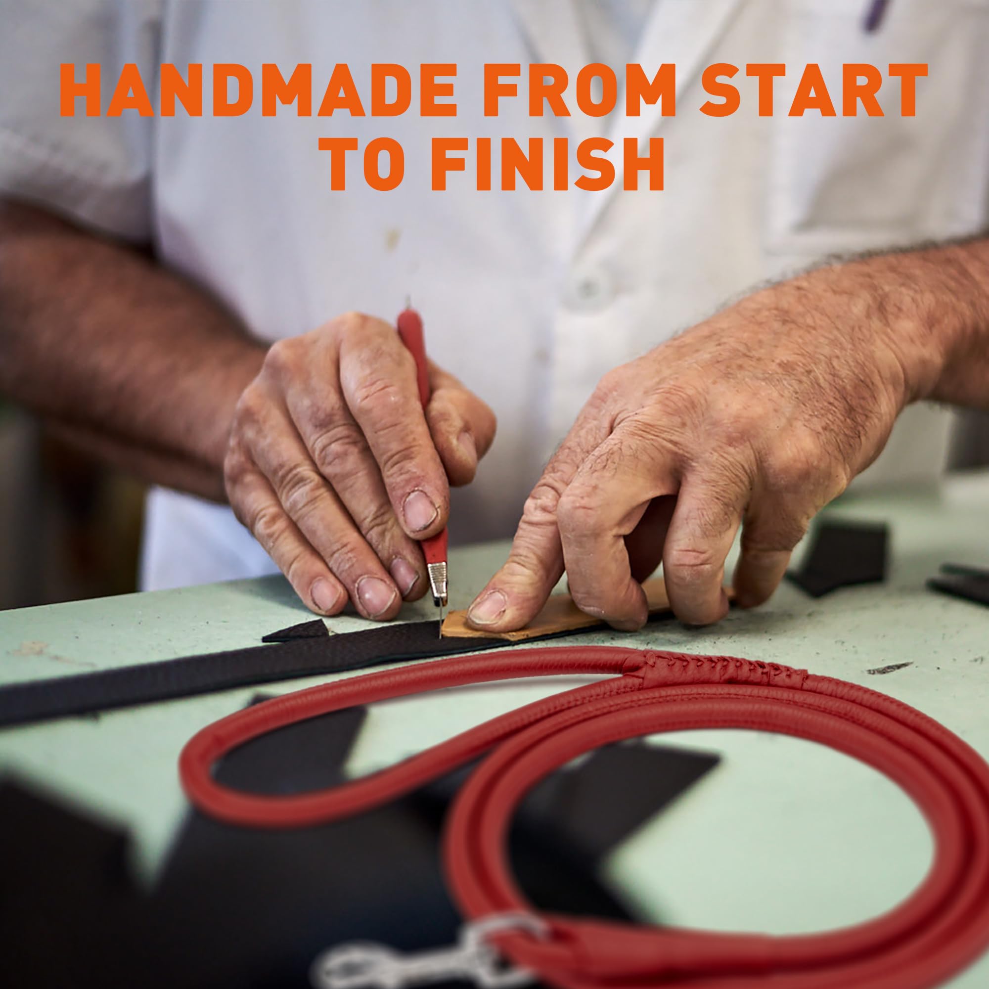 Dogline Rolled Leather Dog Leash - For Small, Medium And Large Breeds - Soft And Padded Lead Luxury Design - Red - 1/2In W X 6Ft L