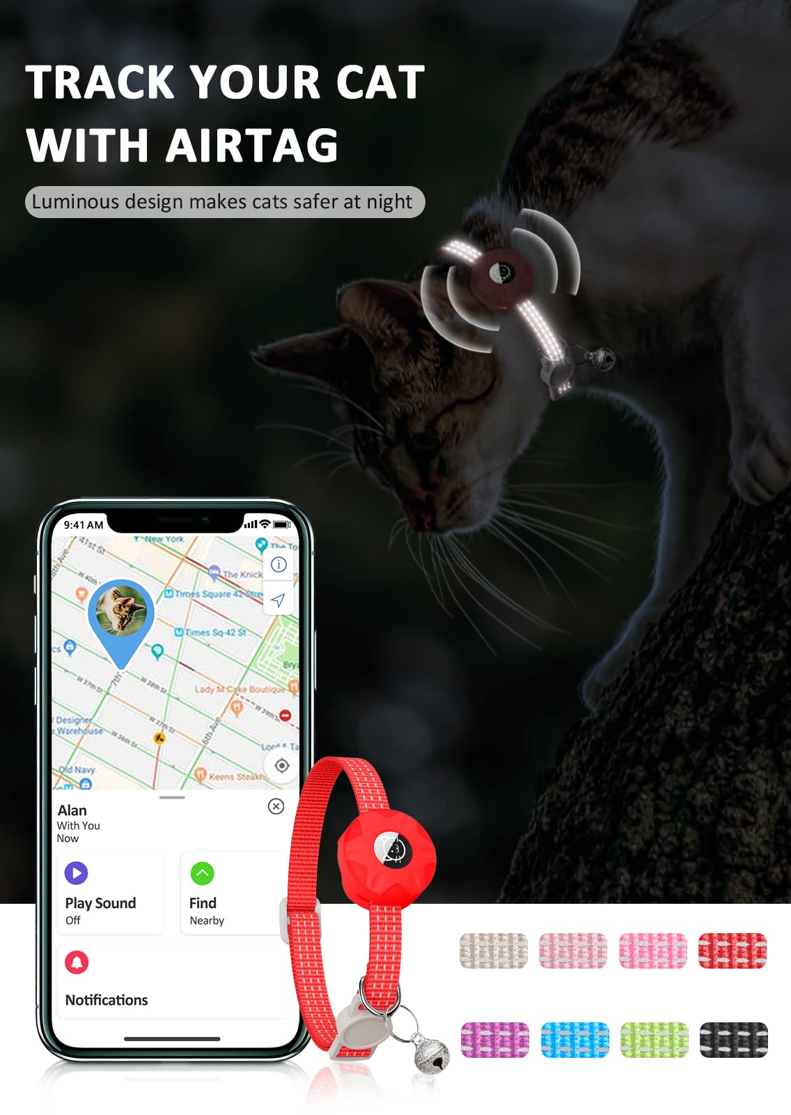 Airtag Cat Collar, Reflective Kitten Collar Breakaway Apple Air Tag Cat Collar, Gps Cat Collar With Airtag Holder And Bell, Lightweight Tracker Cat Collars For Girl Boy Cats, Kittens And Puppies (Red)