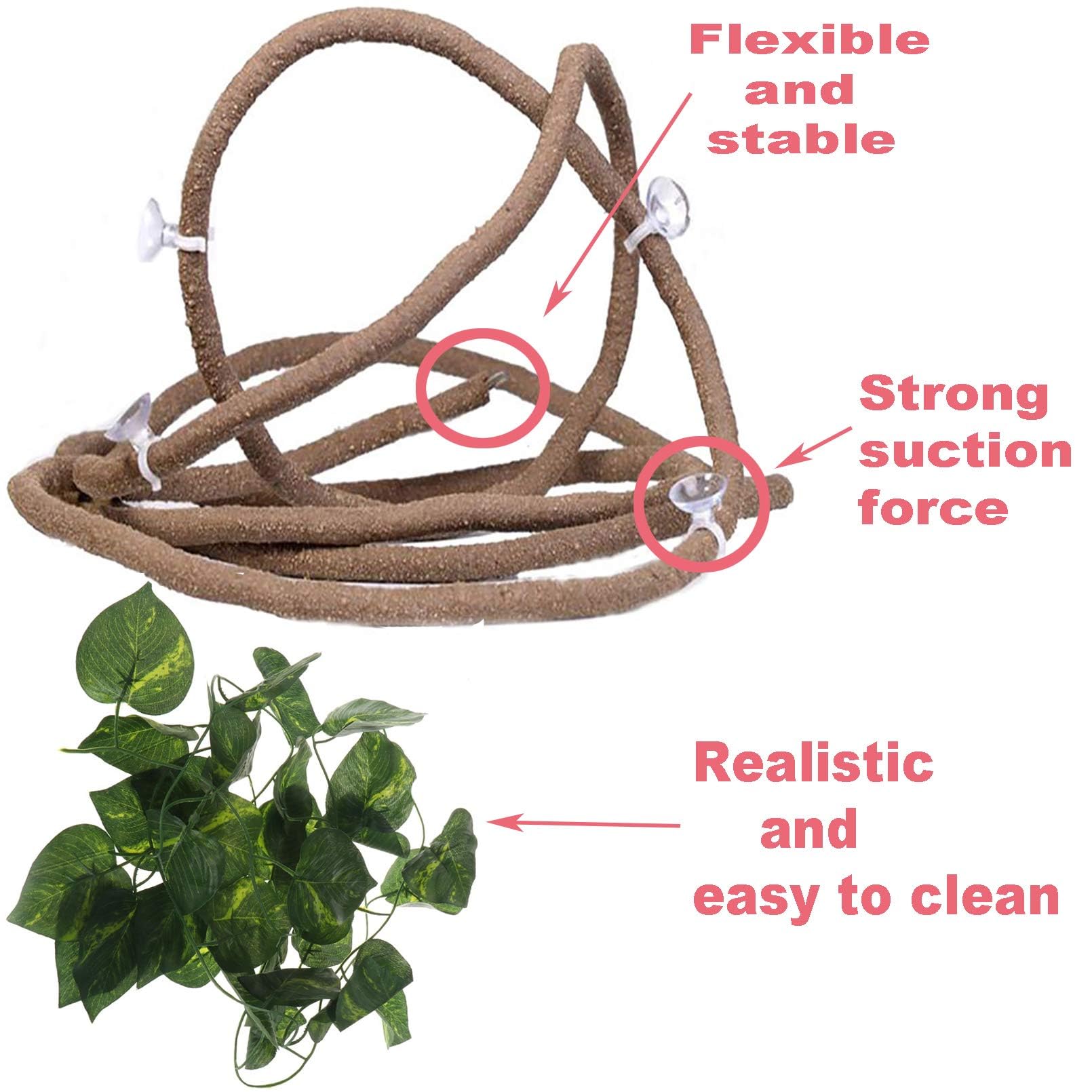 Tfwadmx Reptiles Jungle Vines Bend A Branch Ivy Artificial Fake Leaves Habitat Ornaments For Chameleons, Snakes, Lizards, Frogs
