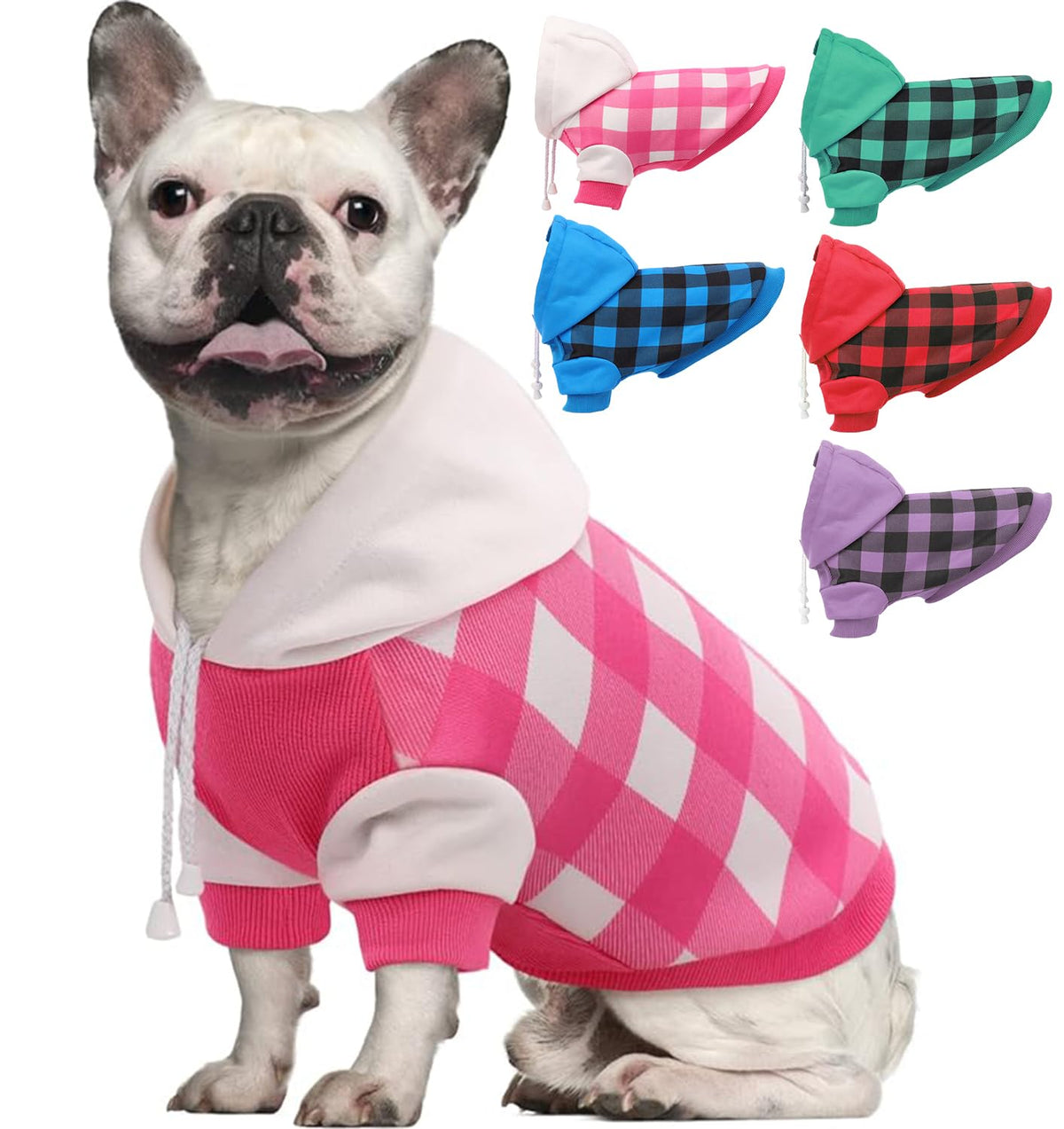 Dog Hoodie For Small Medium Dogs Cats, Soft Dog Sweatshirt, Plaid Puppy Pullover Hoodies For Small Dogs Boy Girl, English French Bulldog Hoodie, Warm Fleece Dog Winter Coat Outfit Vest,Pink M