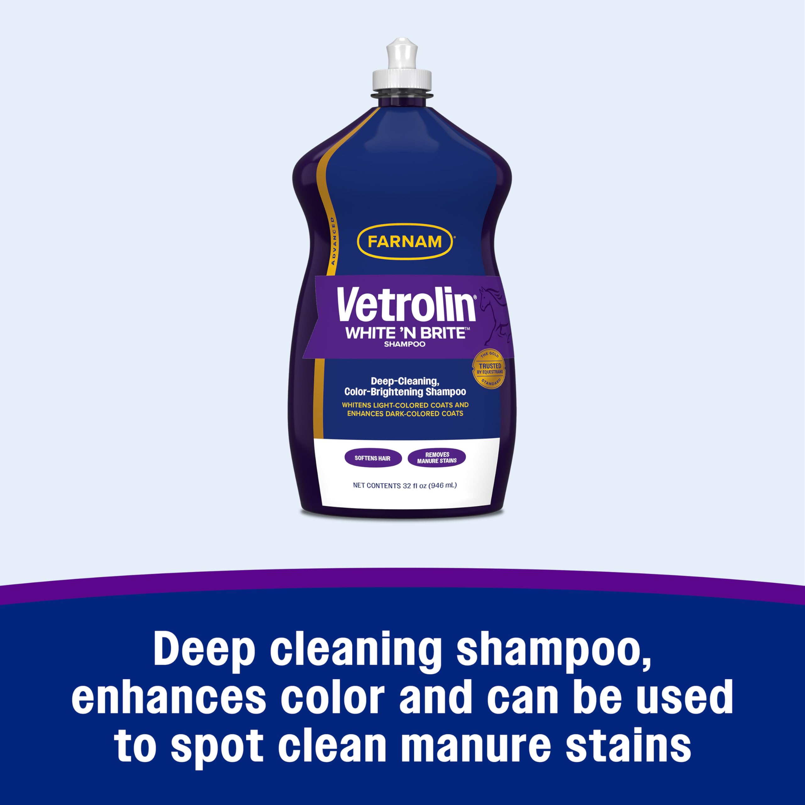 Farnam Vetrolin White N Brite Shampoo, Deep Cleaning and Color Brightening Shampoo for Horses and Dogs, 32 ounces -Like New