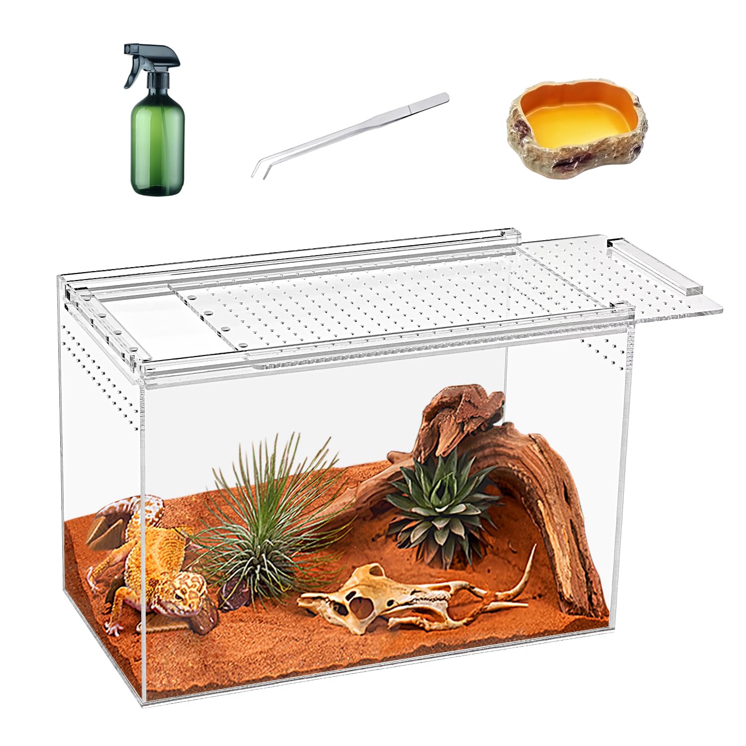 KAKOOTI Reptile Terrarium kit,11*6*8 Reptile Breeding Box, Magnetic Acrylic Enclosure,for Tarantula,Hermit Crab,Jumping Spider,I