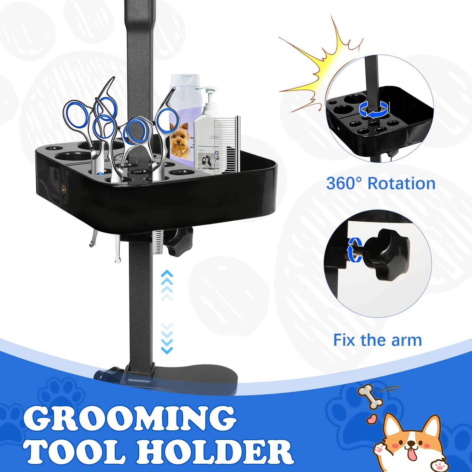 Breeze Touch Rotatable Dog Grooming Organizer For Dog Grooming Table Accessories, Portable Pet Grooming Tools Holder Dog Groomin