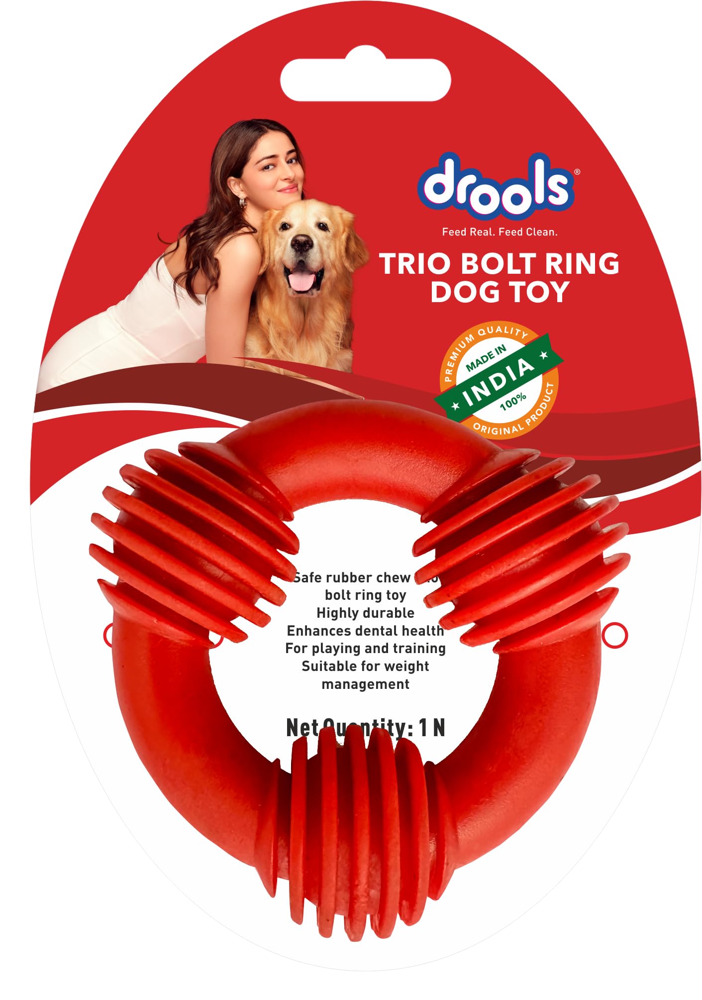 Drools Dog NonToxic Rubber Toy, Trio Bolt Ring 130G | Durable Chew Design | Supports Dental Hygiene | LongLasting Strength | A