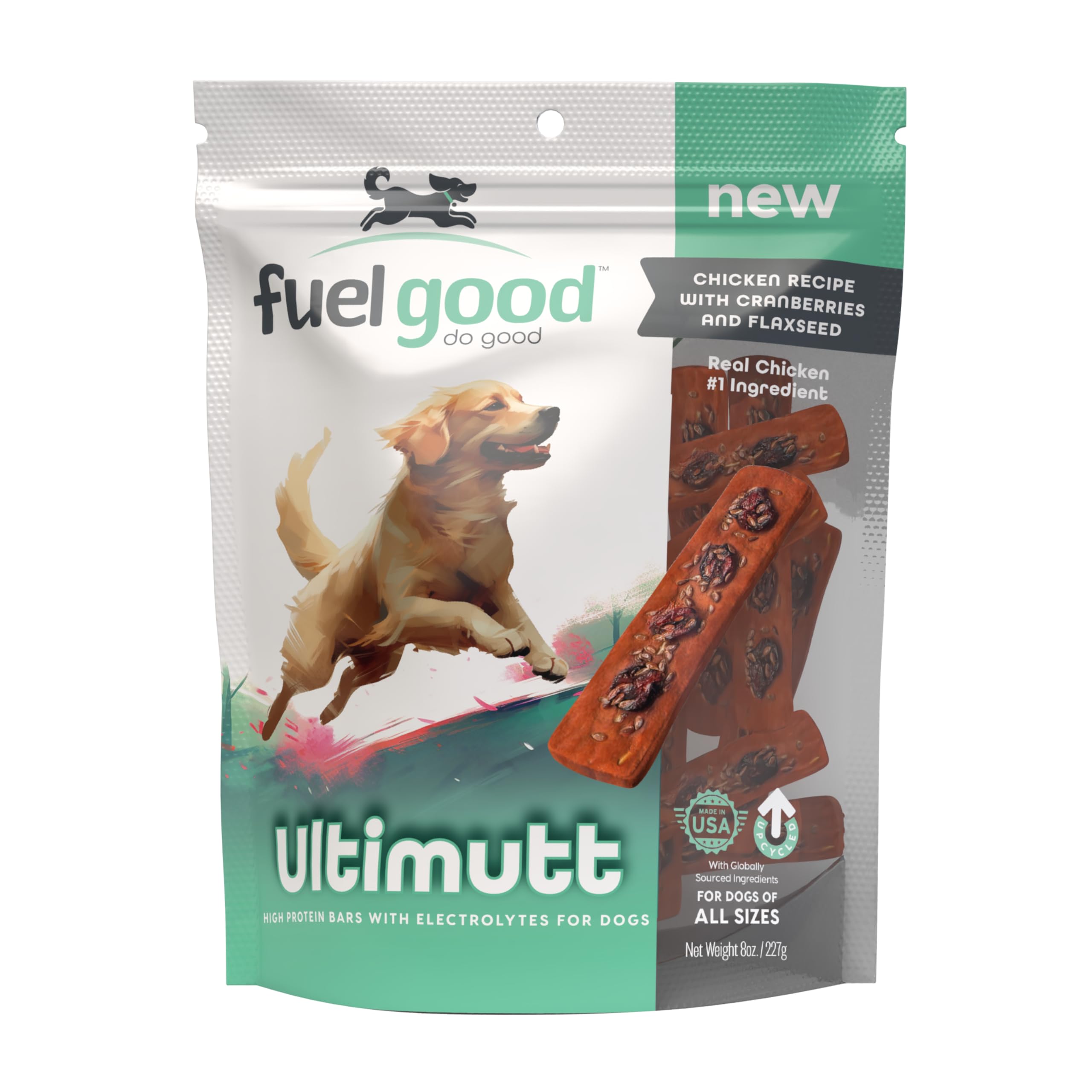 Fuel Good Ultimutt High Protein Bars with Electrolytes - Chicken Recipe with Cranberries and Flaxseed High Protein Dog Treats - 