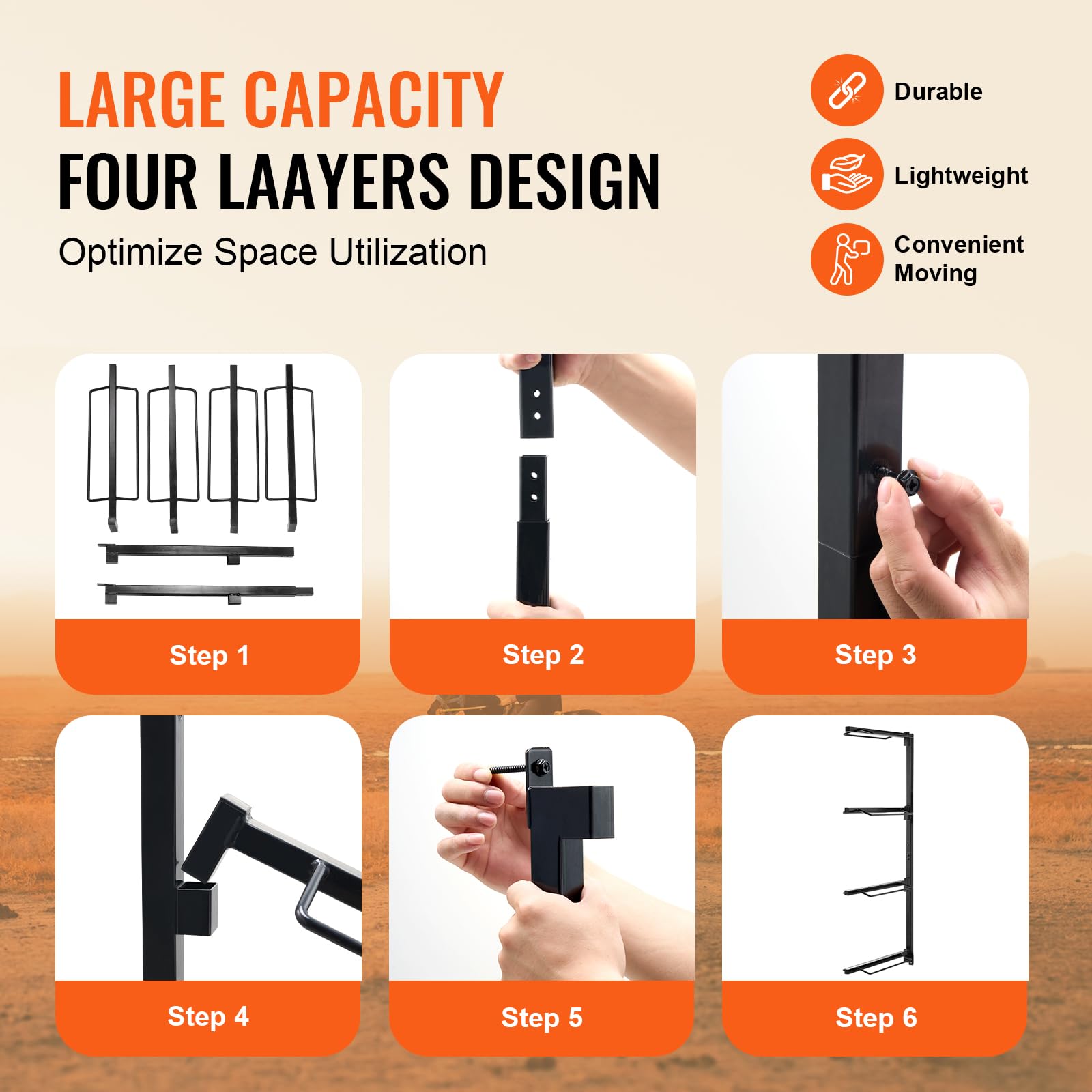 VEVOR Wall Mount Saddle Rack, 24 x 7 x 52 in, Four Tiers Horse Saddle Storage Rack, Heavy Duty Equestrian Western and English Sa