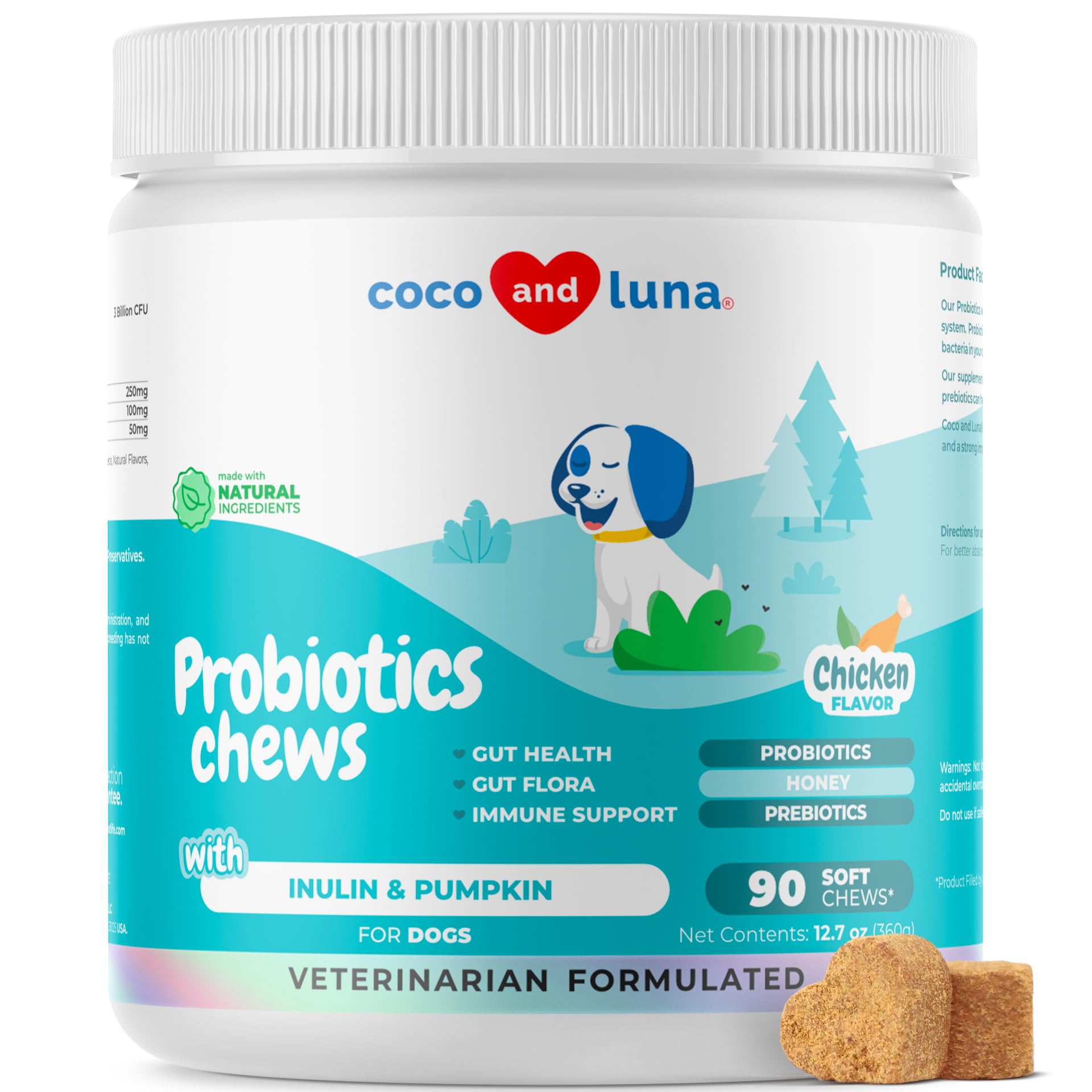 Probiotics for Dogs - 90 Soft Chews - Support Gut Health, Diarrhea, Gas, & Seasonal Allergies - with Honey, Pumpkin and Prebioti