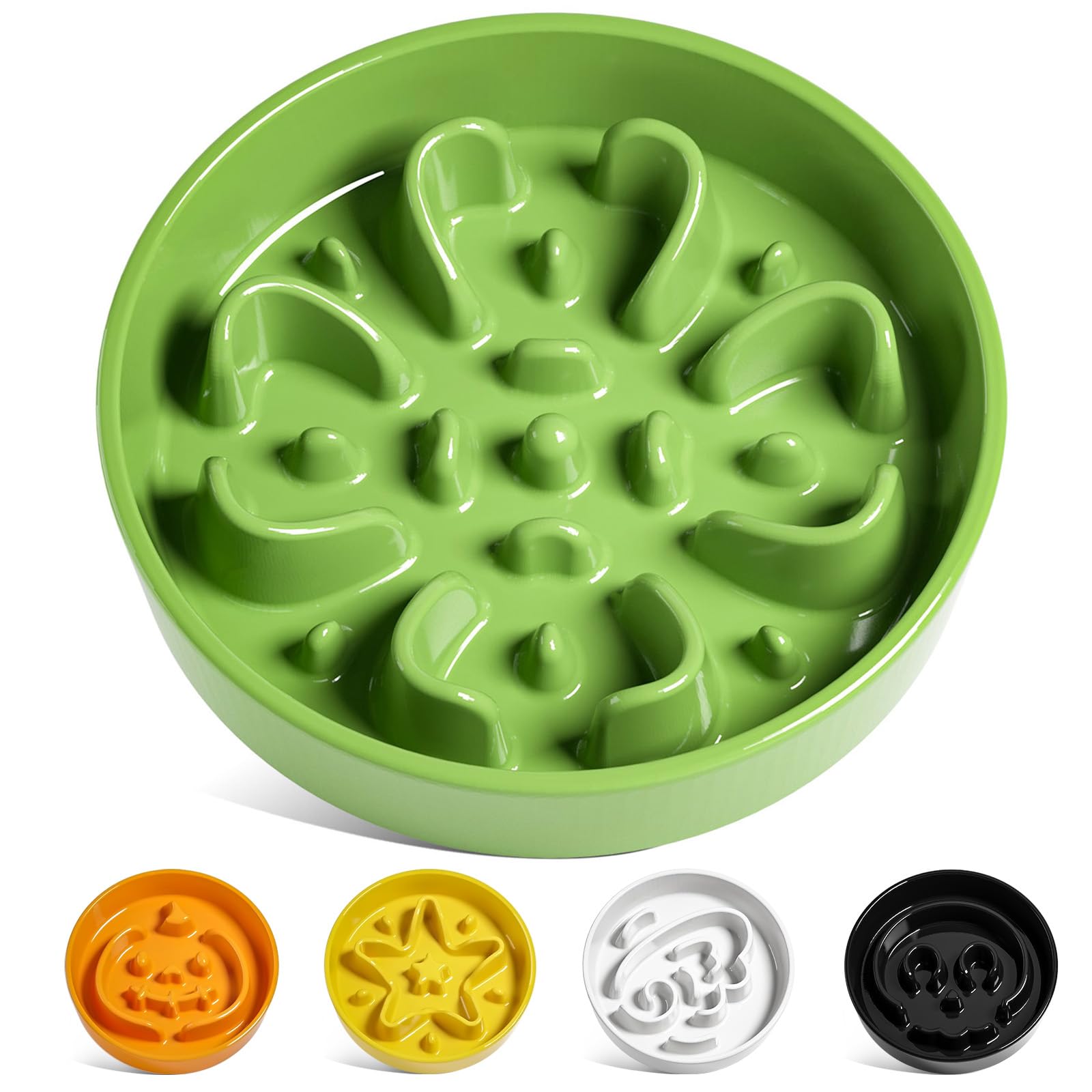 LE TAUCI Slow Feeder Dog Bowls Ceramic, 1.5 Cups Dog Food Bowl, Puppy Slow Feeder Dish for Fast Eaters, Clover Green