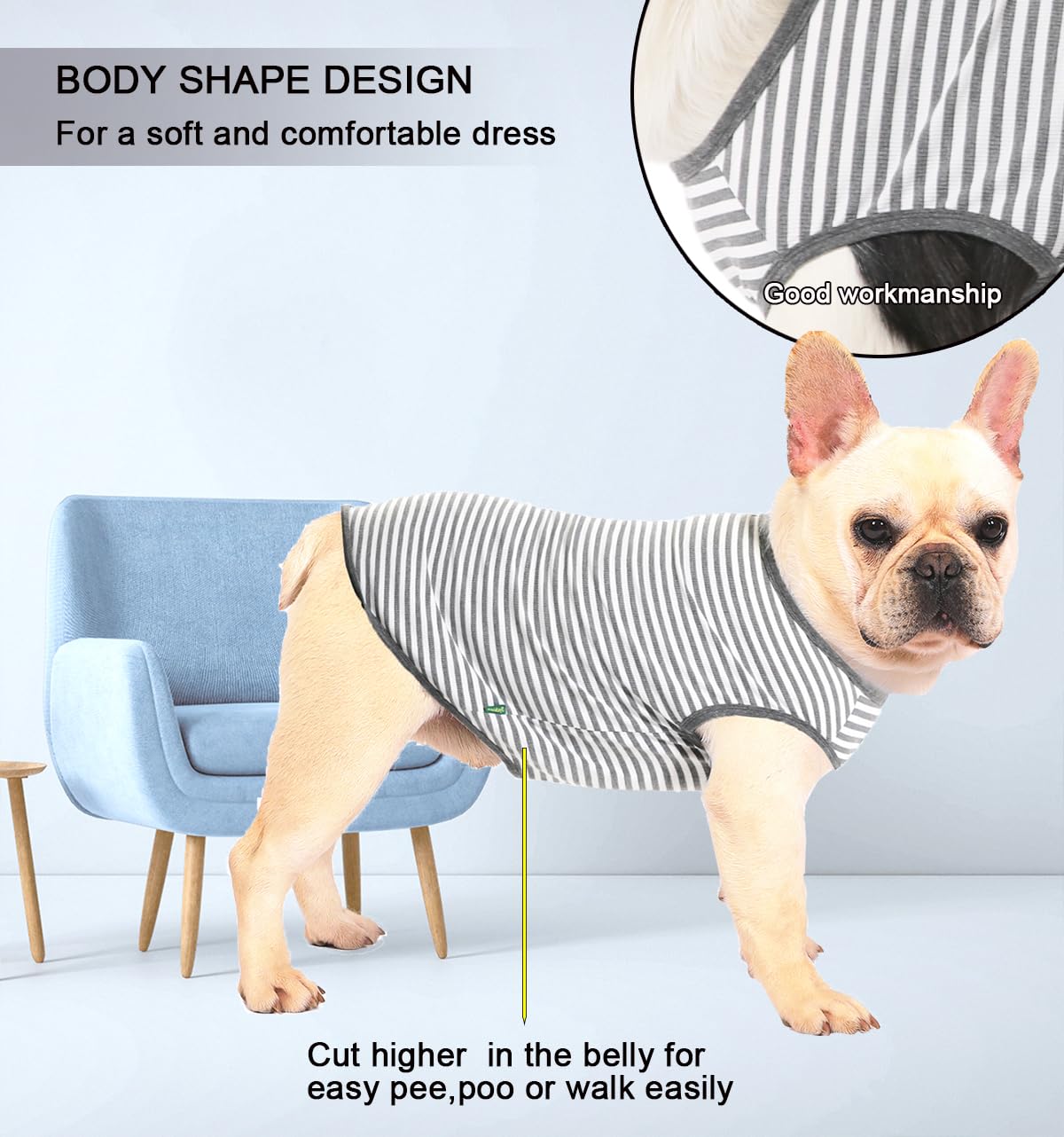 Sychien Dog Cooling Shirt,Summer Combed Cotton Breathable Boy Girl Small T-Shirts,Purple Grey White Striped XS