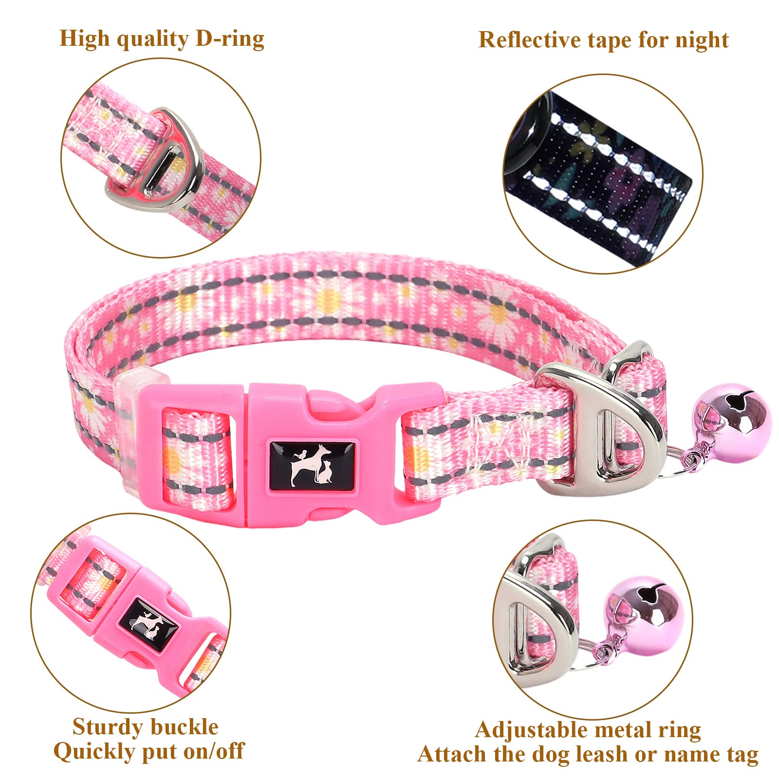 Small Dog Collar With Bell - Reflective Nylon Dog Collar For Small Breeds, Adjustable Xxs/Xs Tiny Chihuahua Pomeranian Yorkie Co