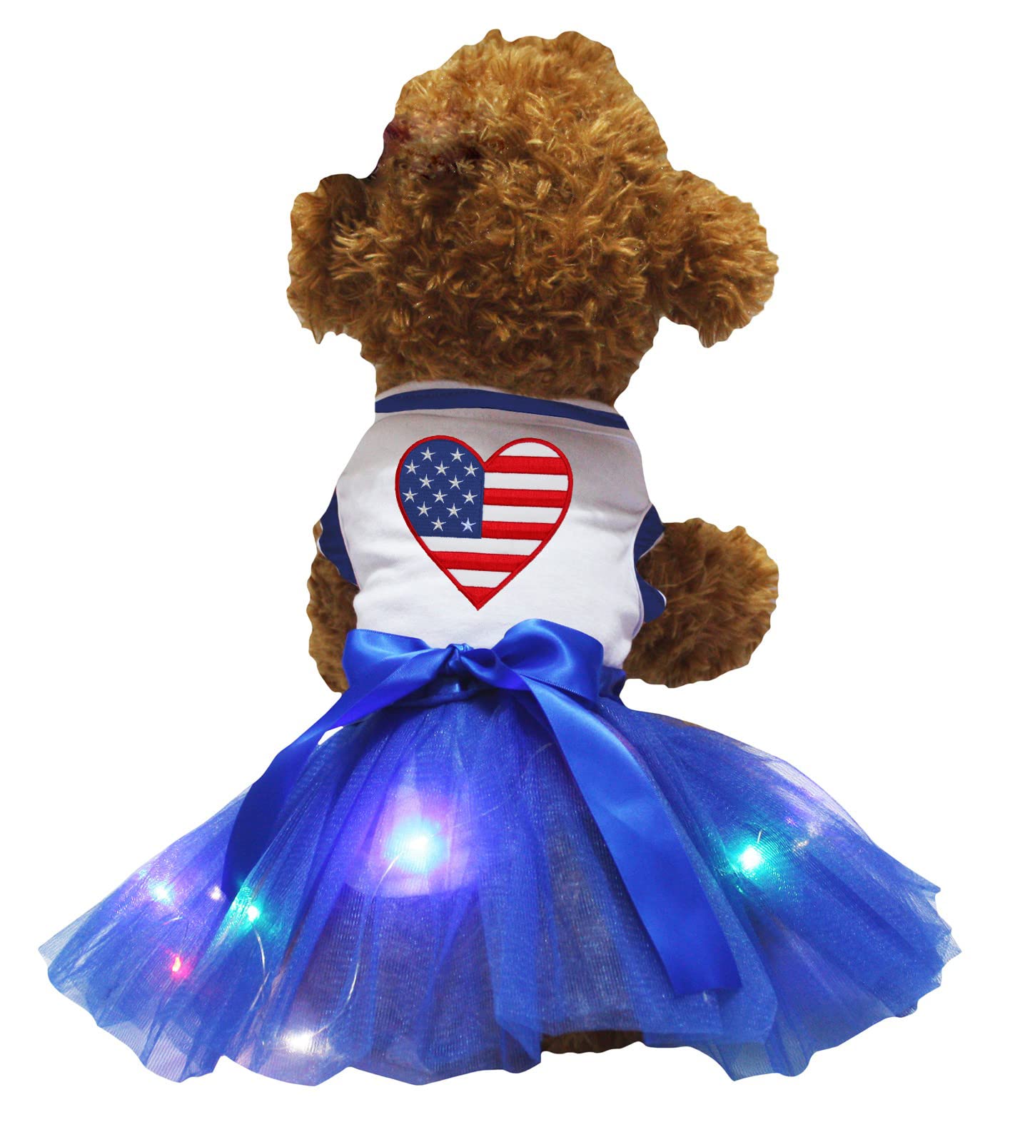 Petitebella Usa Heart Puppy Dog Dress (White/Blue Led, X-Large)