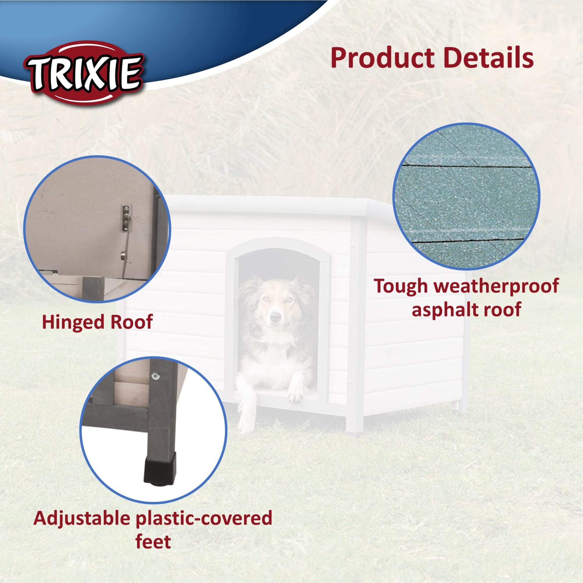Trixie Natura Classic Dog House – Small Outdoor Dog House With Weatherproof Sealer & Hinged Roof, Wooden Dog House With Adjustable Legs For Small Dogs In Grey – 23.75 X 33.5 X 23 In