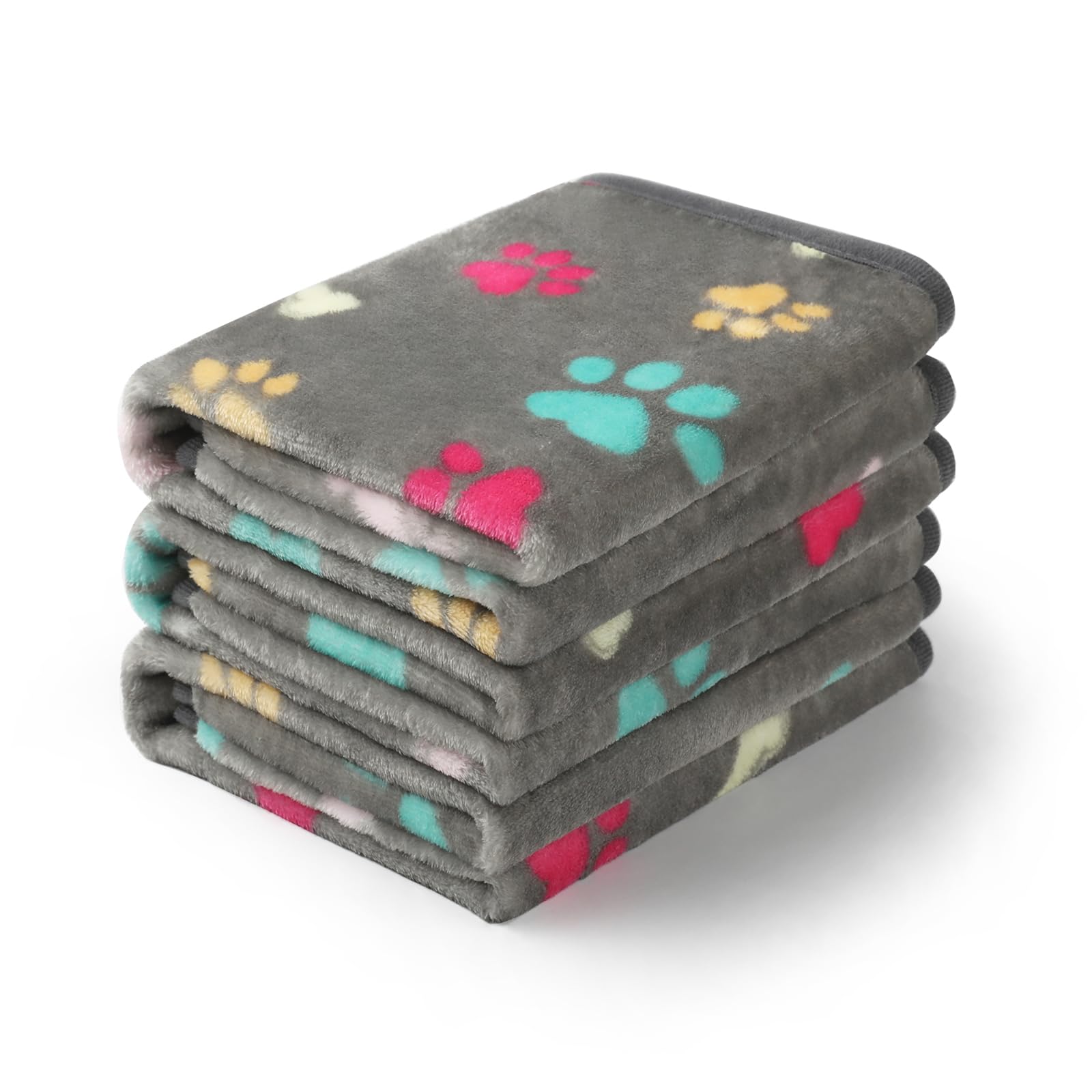 Luciphia 1 Pack 3 Blankets Fluffy Premium Fleece Pet Blanket Flannel Paw Bone Printed Throw For Dog Cat(Large 41X31'', Grey)