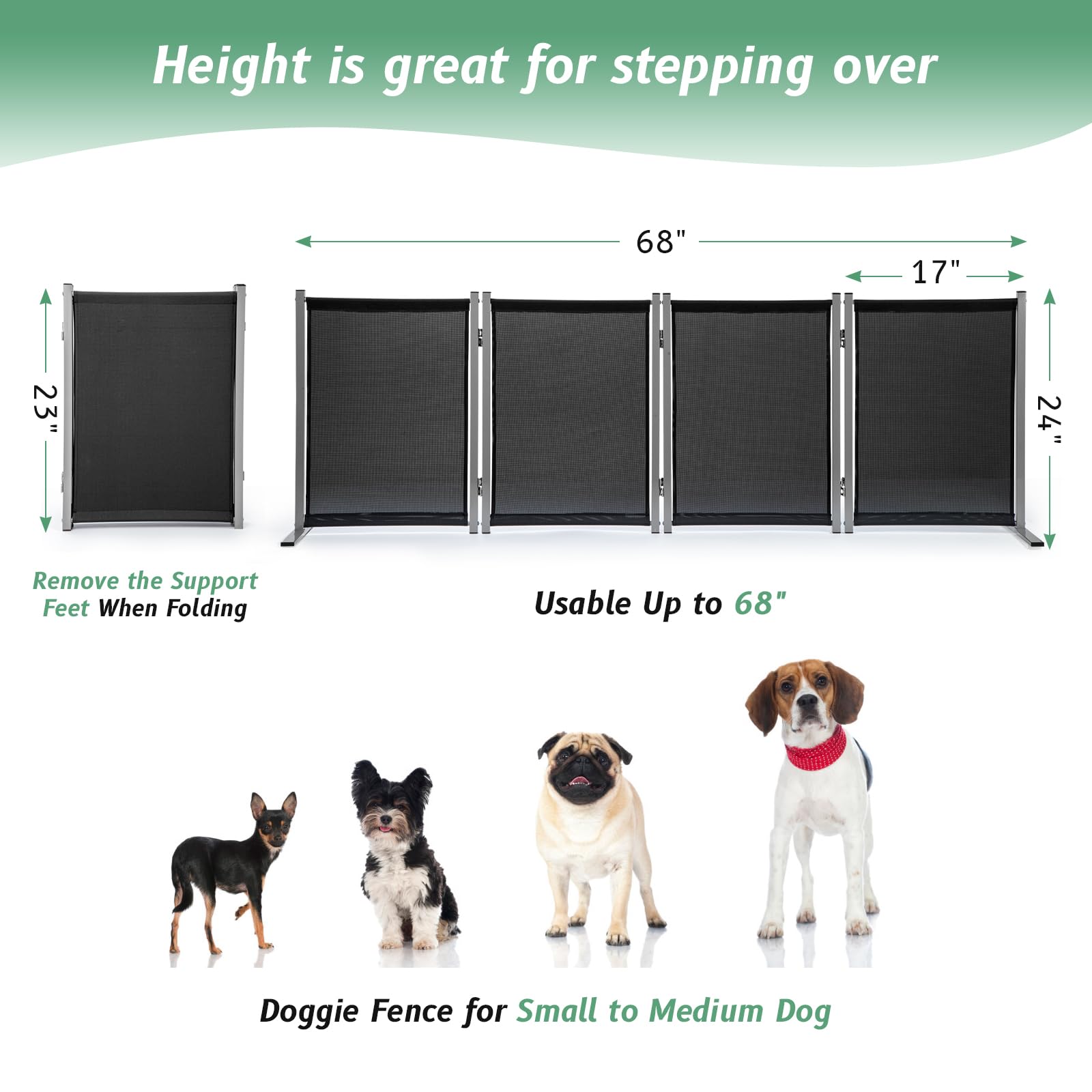 RANTILA 4 Panel Foldable Dog Fence Gate for Small Dogs - 68x24 Inch, Black, Model SL33007BK, Indoor Use, Easy Assembly