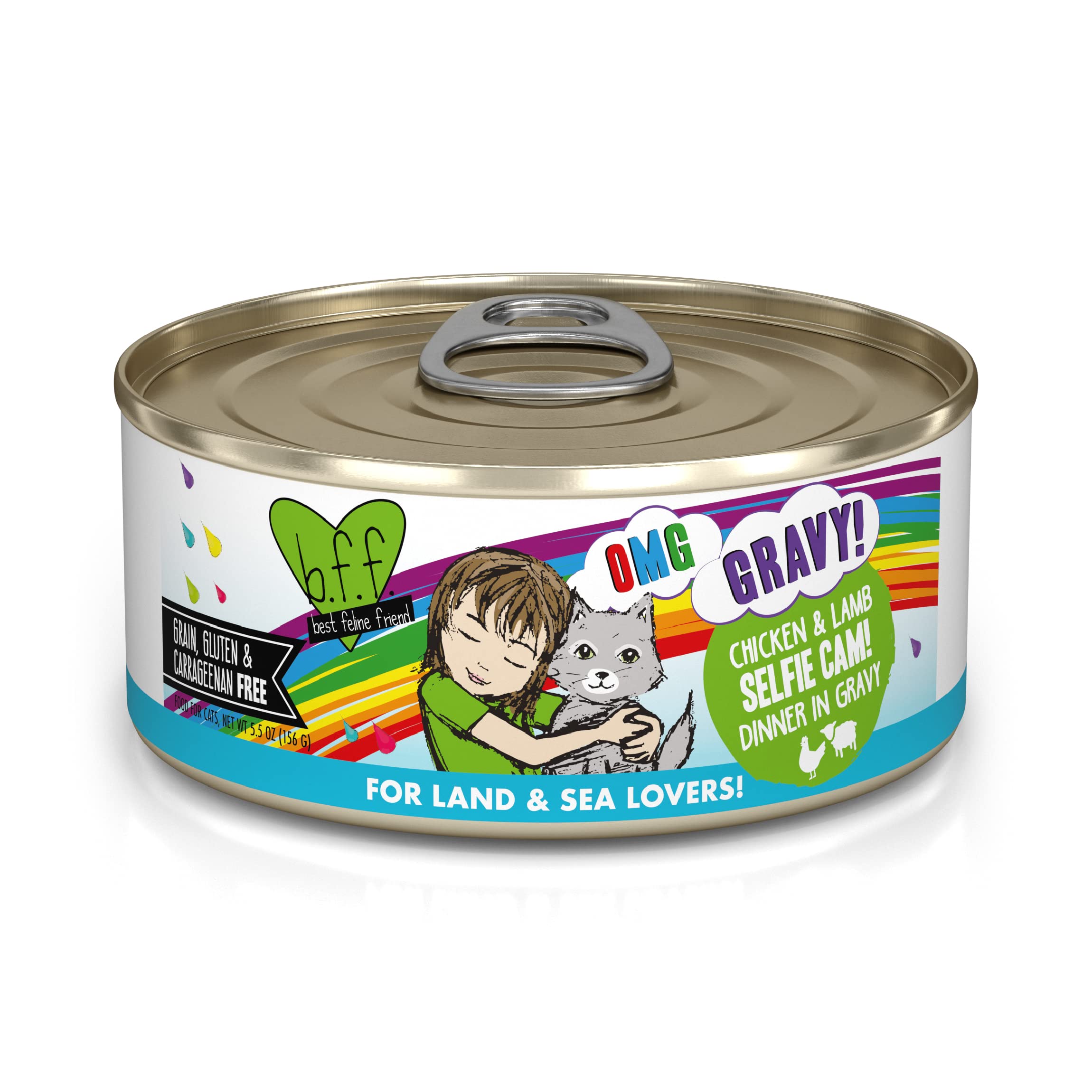 Weruva B.F.F. OMG - Best Feline Friend Oh My Gravy!, Selfie Cam! with Chicken & Lamb in Gravy Cat Food, 5.5oz Can (Pack of 8)
