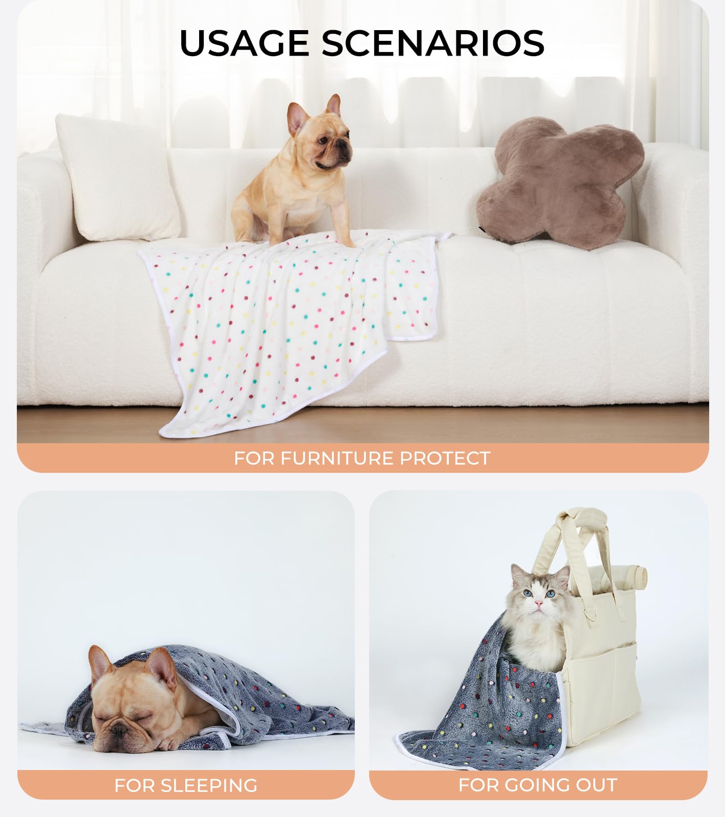 1 Pack 6 Blankets Dog Cat Soft Fluffy Fleece Pet Blanket Warm Cute Print Design Puppy Kitten Blanket Doggy Dot Medium(30X20)