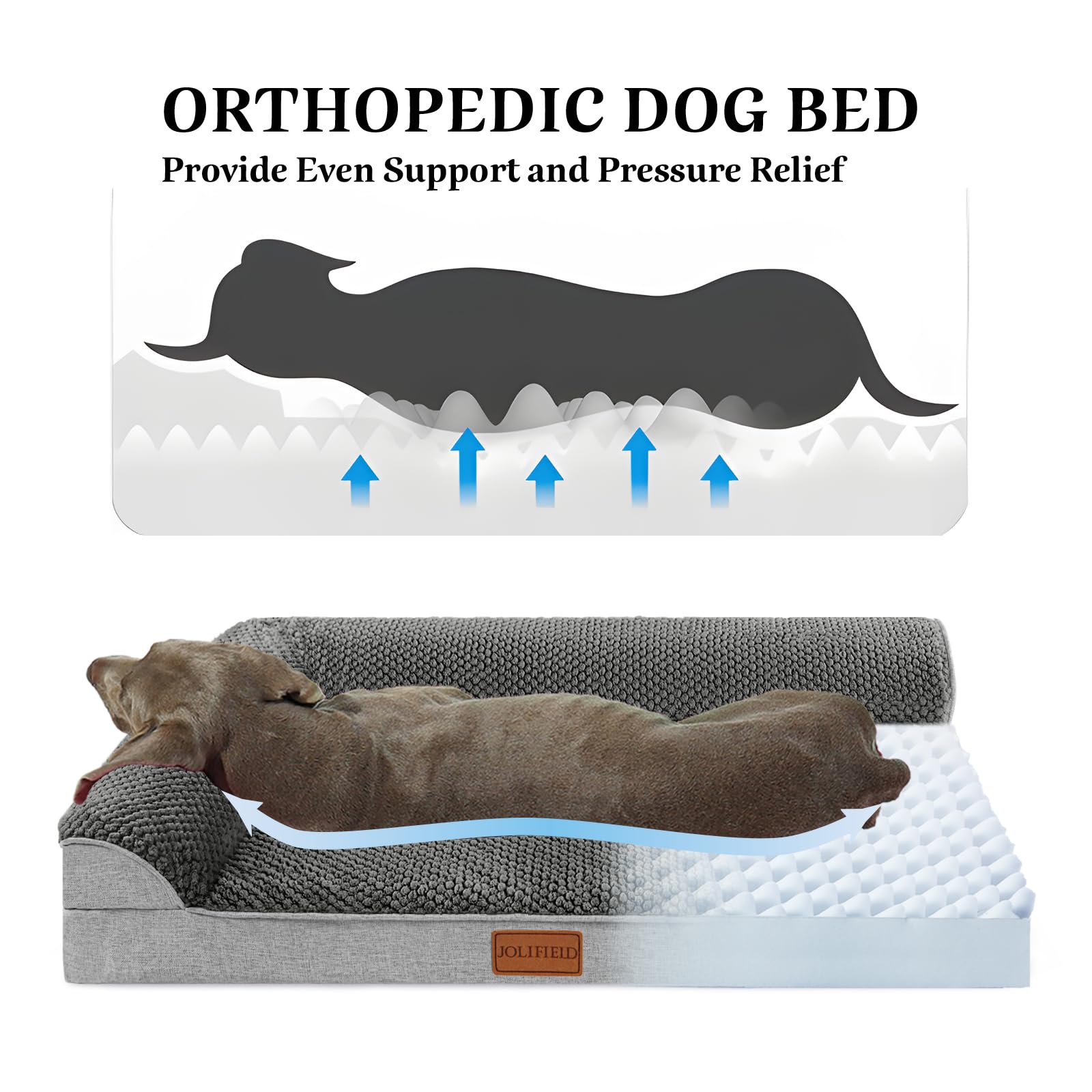 Jolifield Orthopedic Jacquard Xl Dog Bed For Large Dogs 42''X28'', Waterproof L Shaped Big Large Pet Sofa Bed With Washable Remo