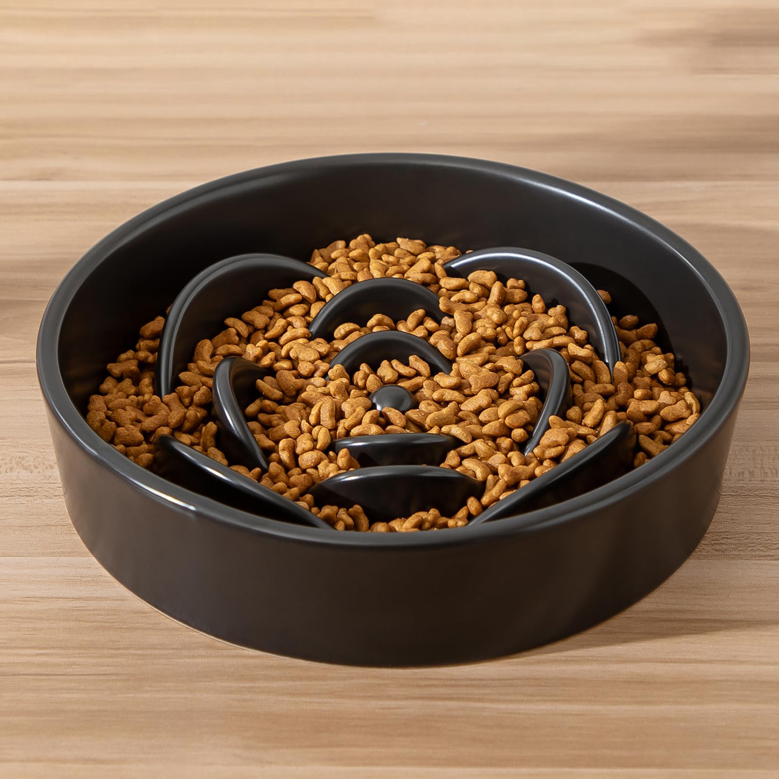 Welloyed 8.25 Ceramic Slow Feeder Dog Bowls - Petal Shape Modern Dog Food Dish for Medium and Large Breeds, Puzzle Maze Bowl t